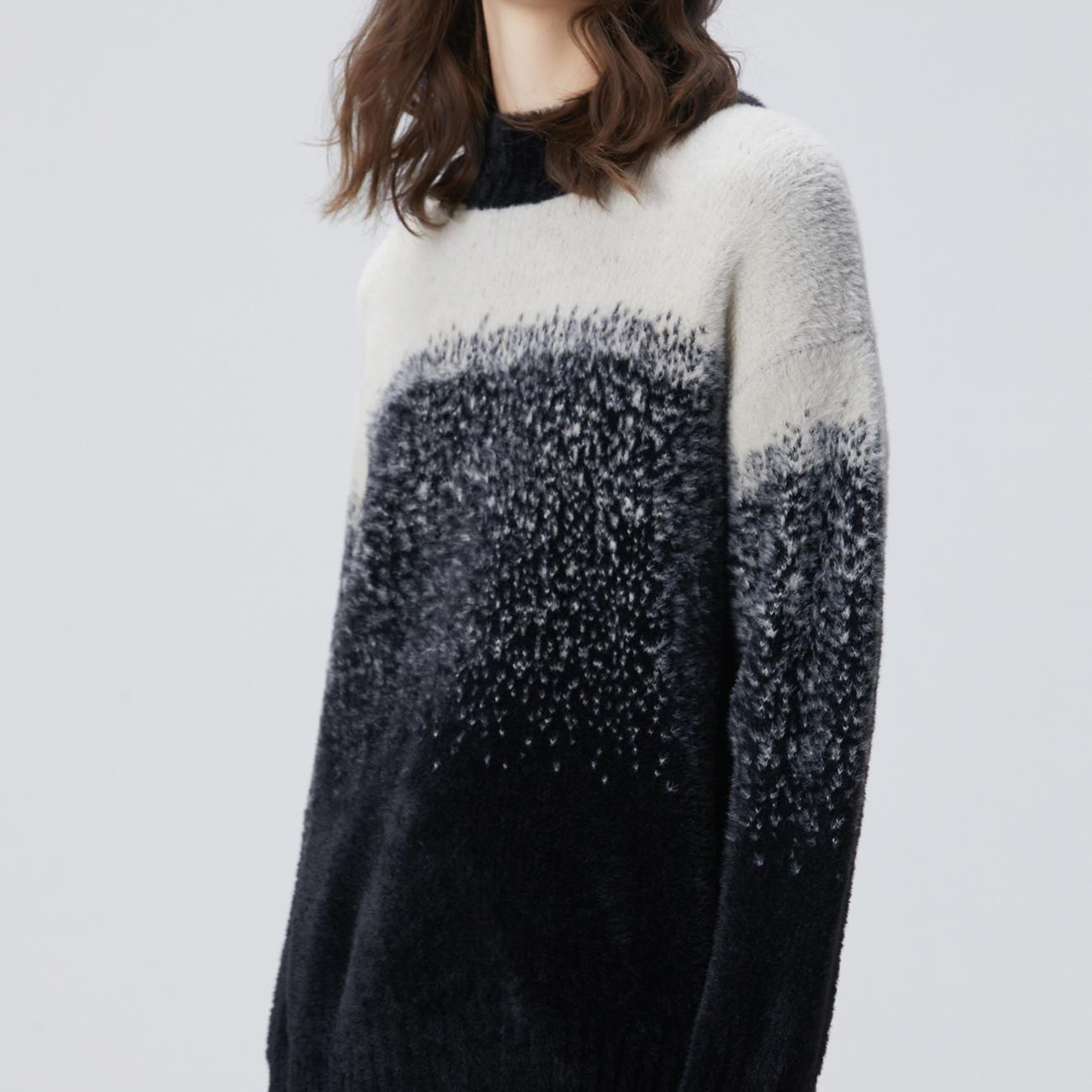 Network Kadın Siyah Yarım Balıkçı Desenli Sakal İp Kazak