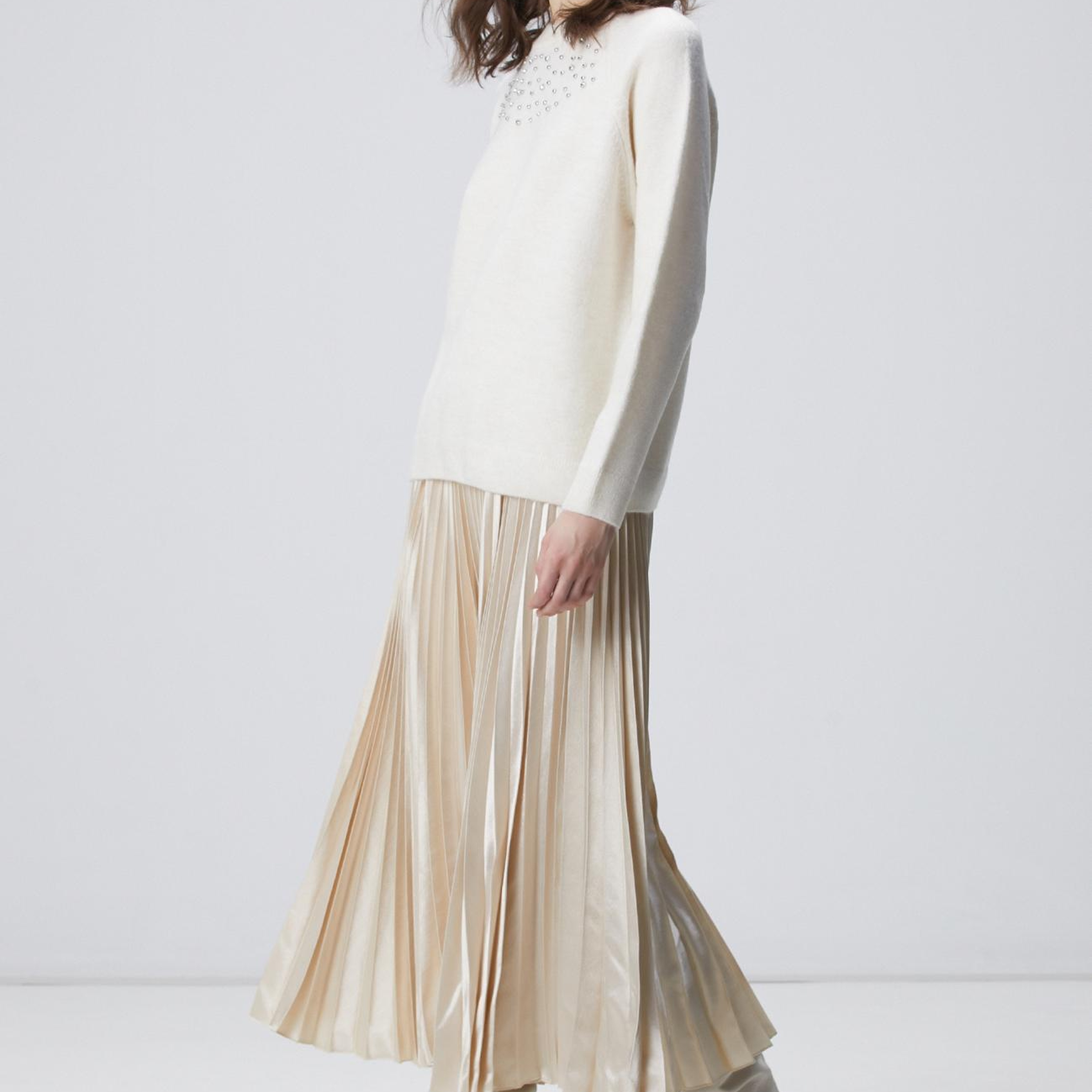 Network Kadın Kırık Beyaz Bisiklet Yaka Taş İşlemeli Kazak