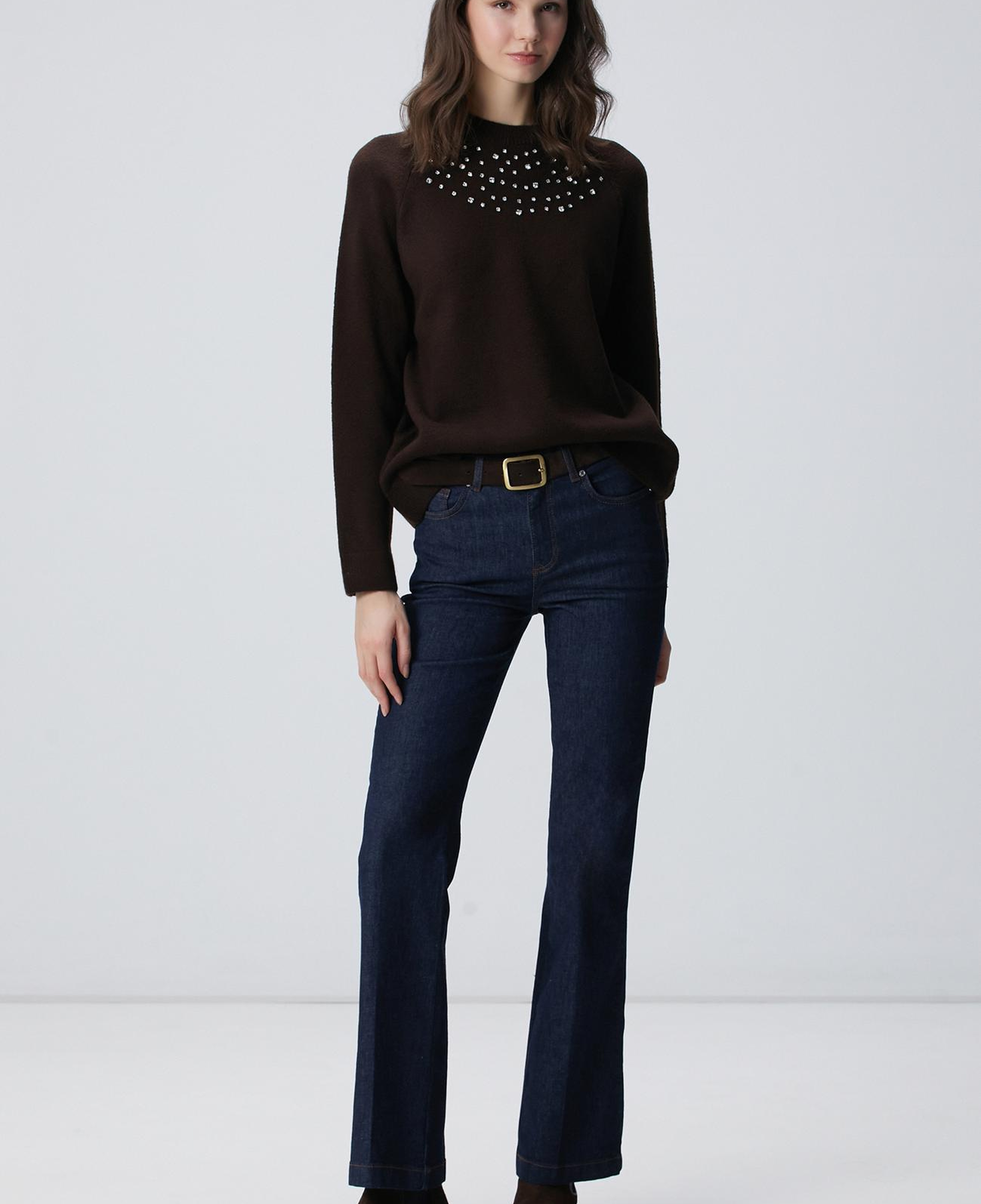 Network Kadın Kahverengi Bisiklet Yaka Taş İşlemeli Kazak