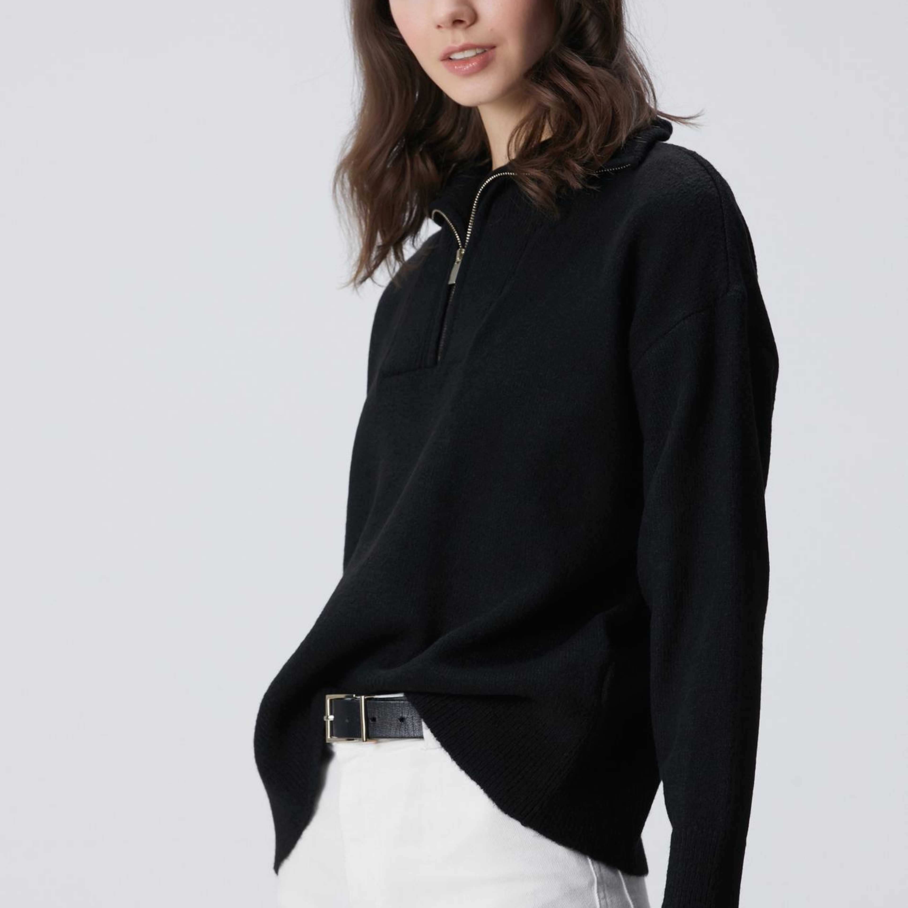 Network Kadın Siyah Dik Yaka Fermuarlı Uzun Kol Kazak