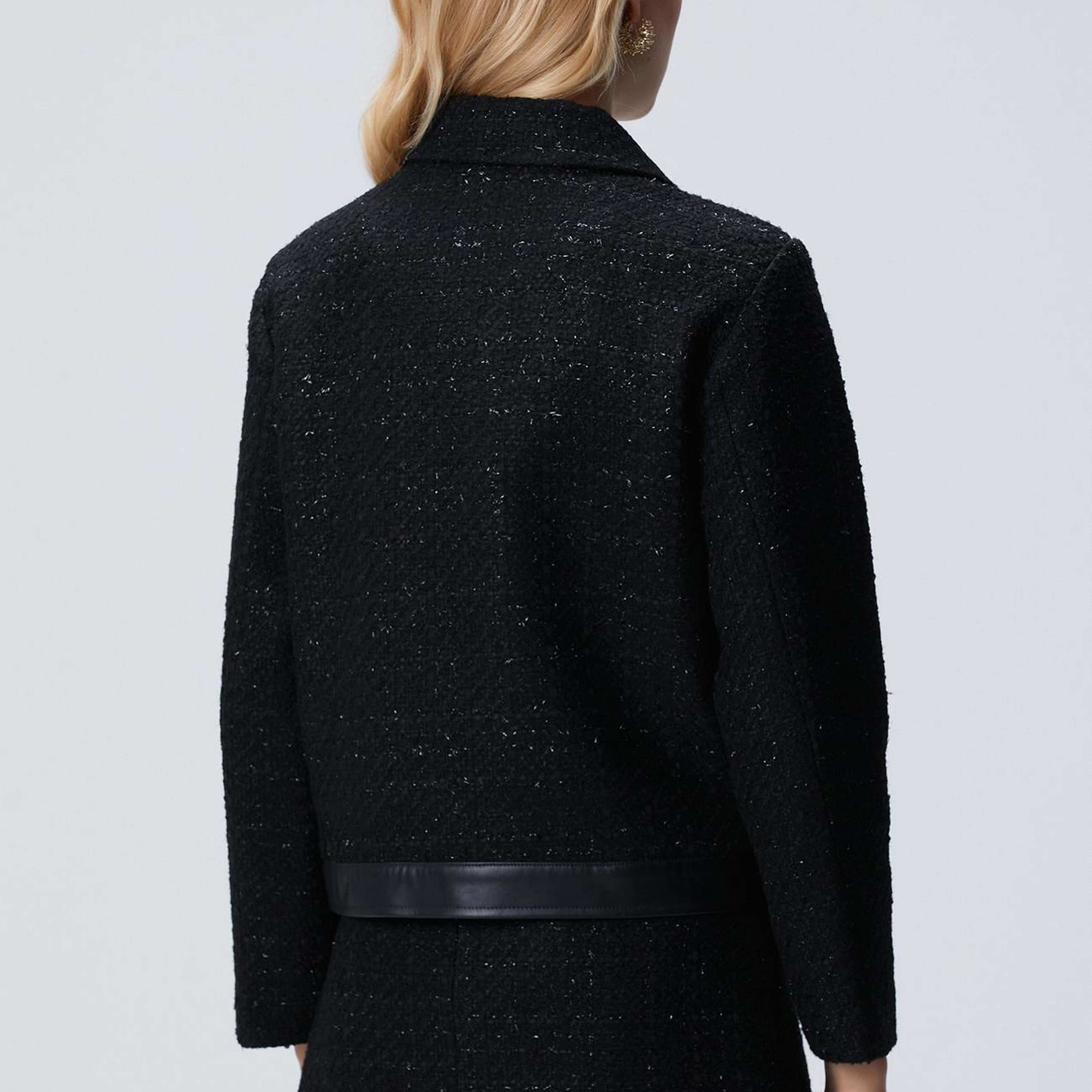 Network Kadın Siyah Düğmeli Garnili Kısa Tweed Ceket