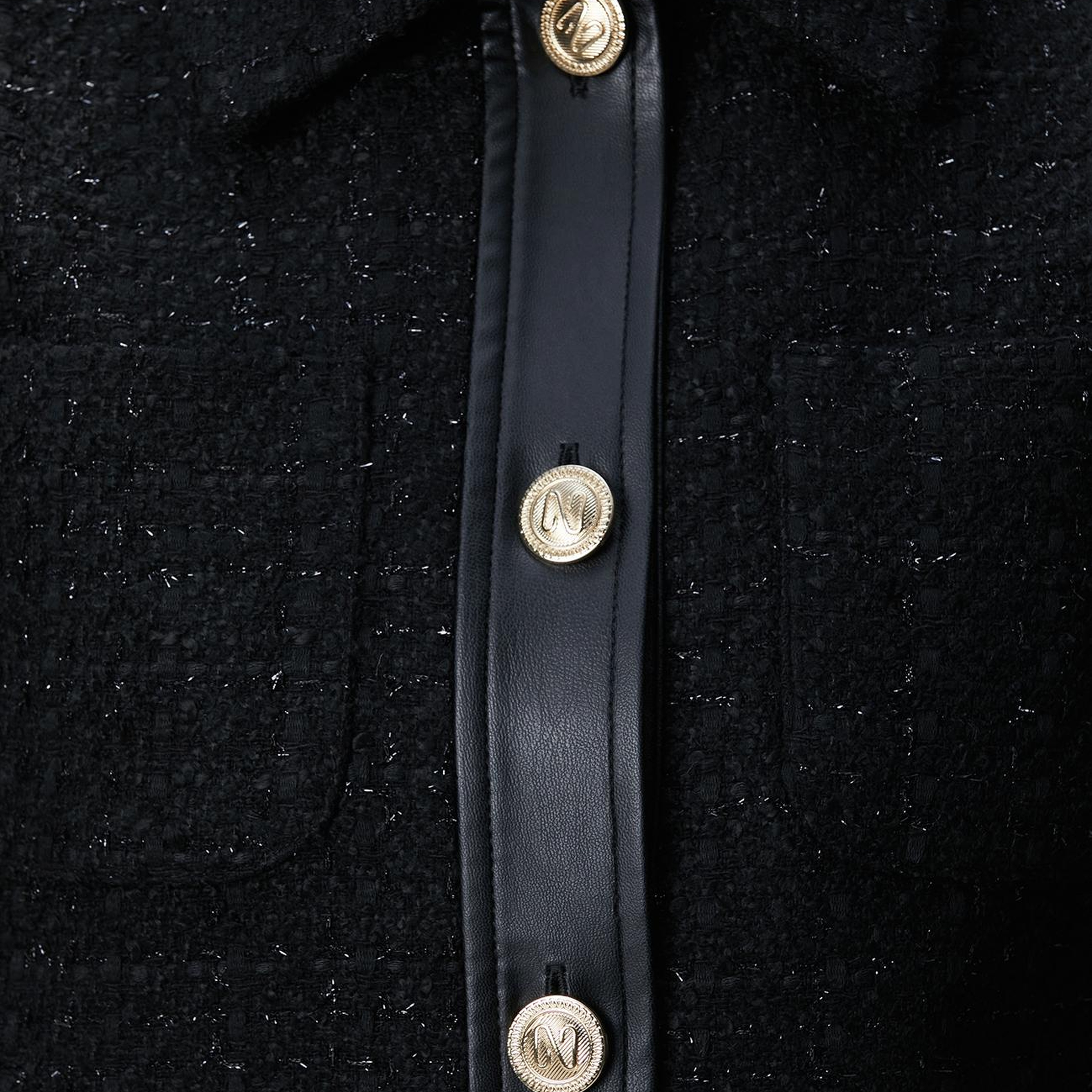 Network Kadın Siyah Düğmeli Garnili Kısa Tweed Ceket