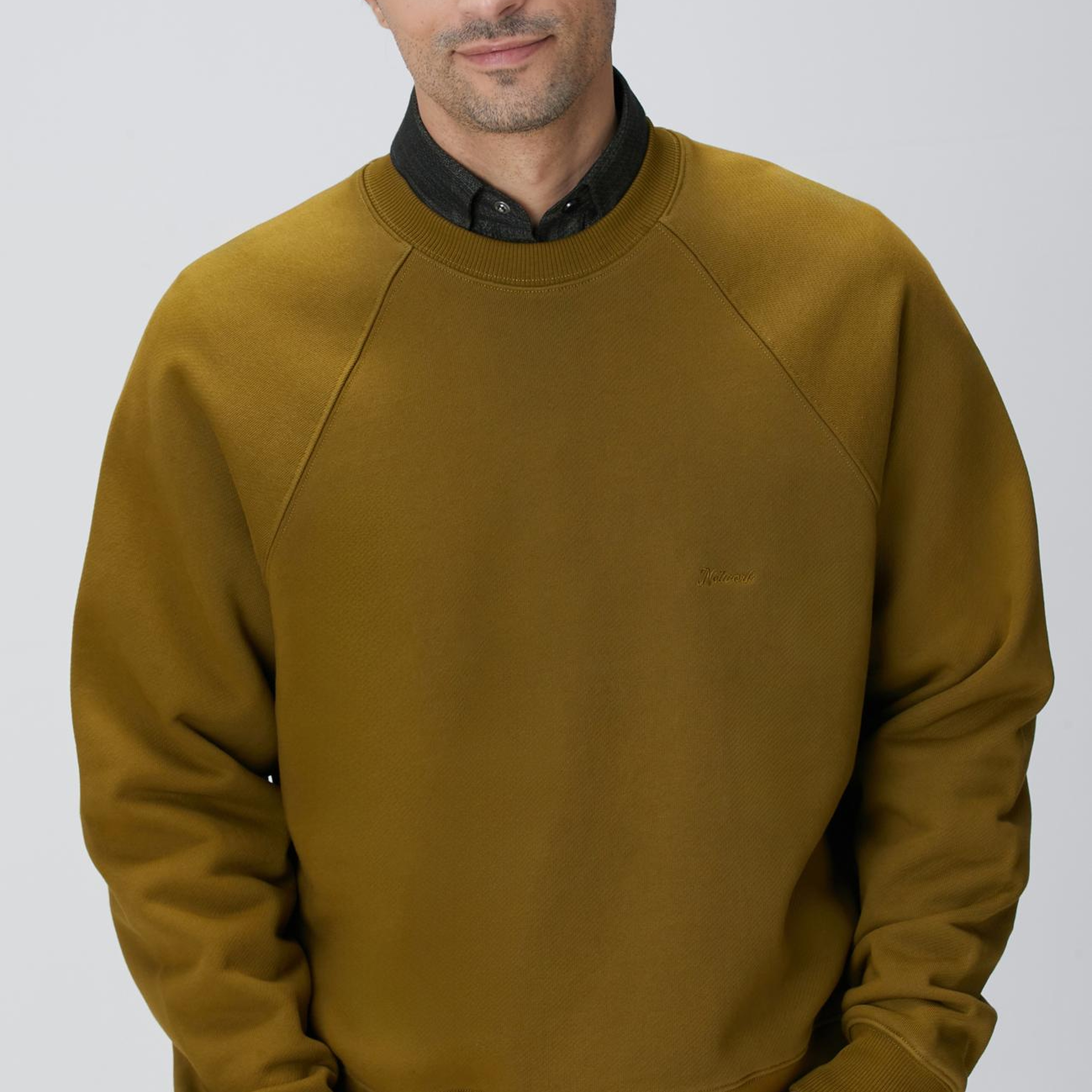 Network Erkek Yağ Yeşili Nakış Detaylı Sweatshirt