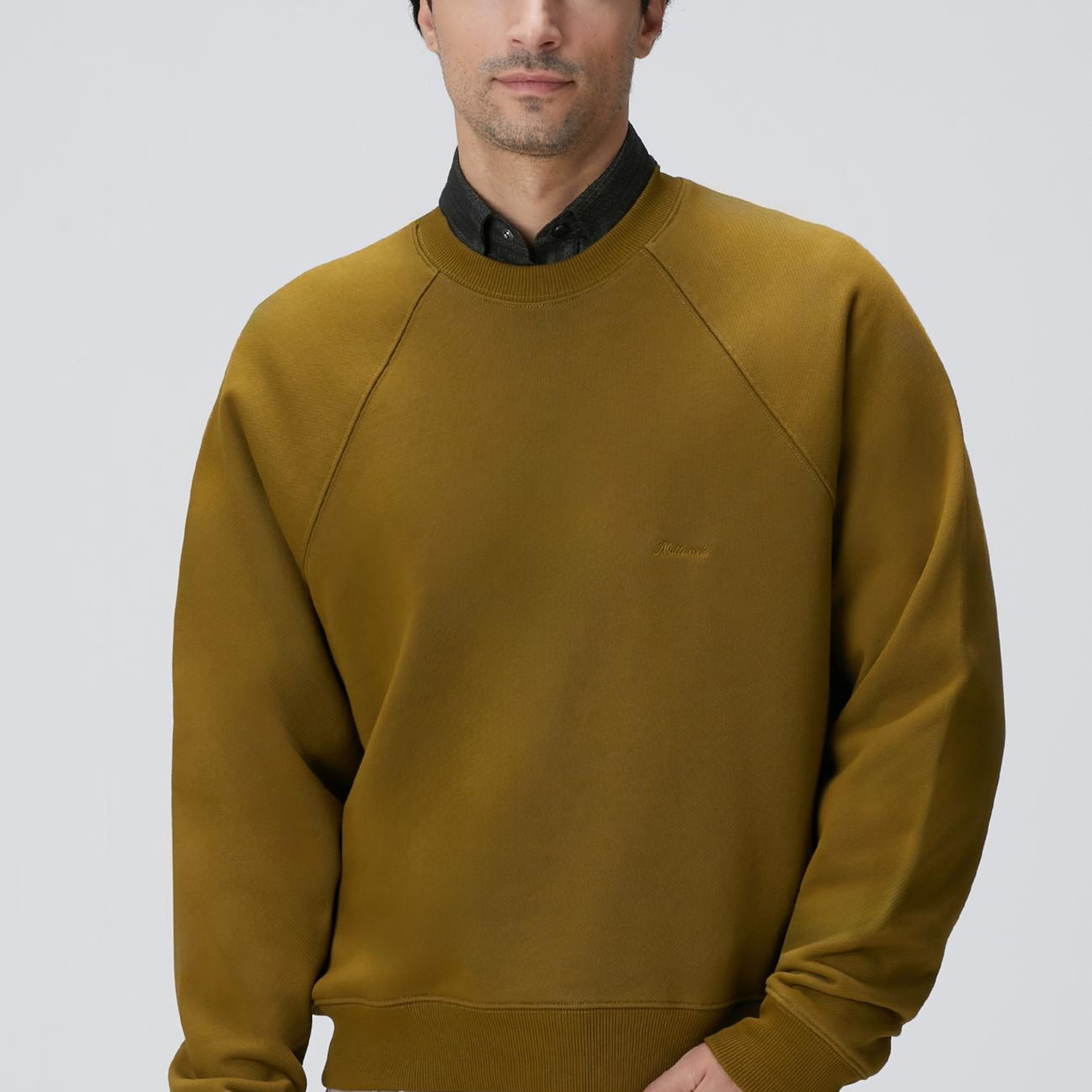 Network Erkek Yağ Yeşili Nakış Detaylı Sweatshirt