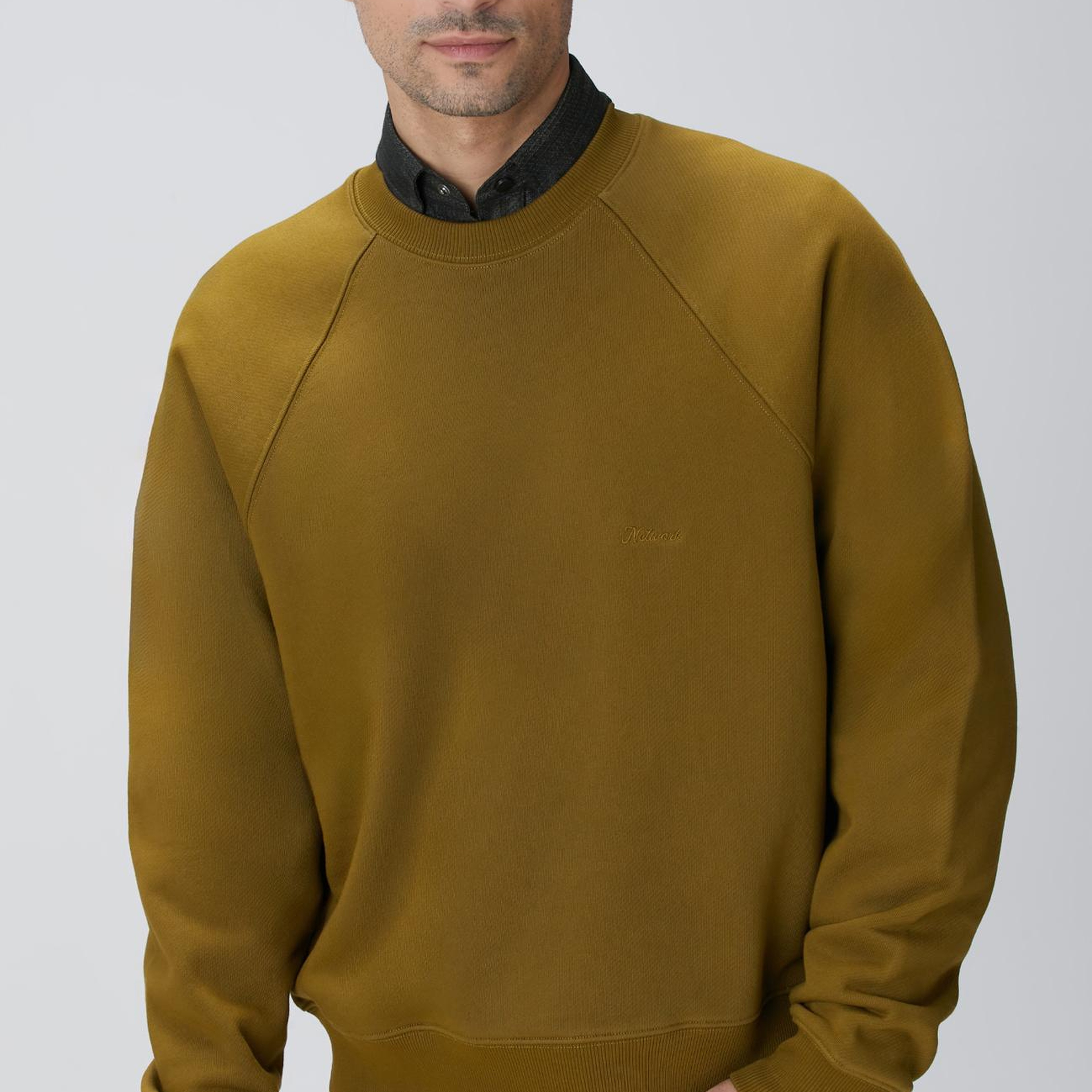 Network Erkek Yağ Yeşili Nakış Detaylı Sweatshirt