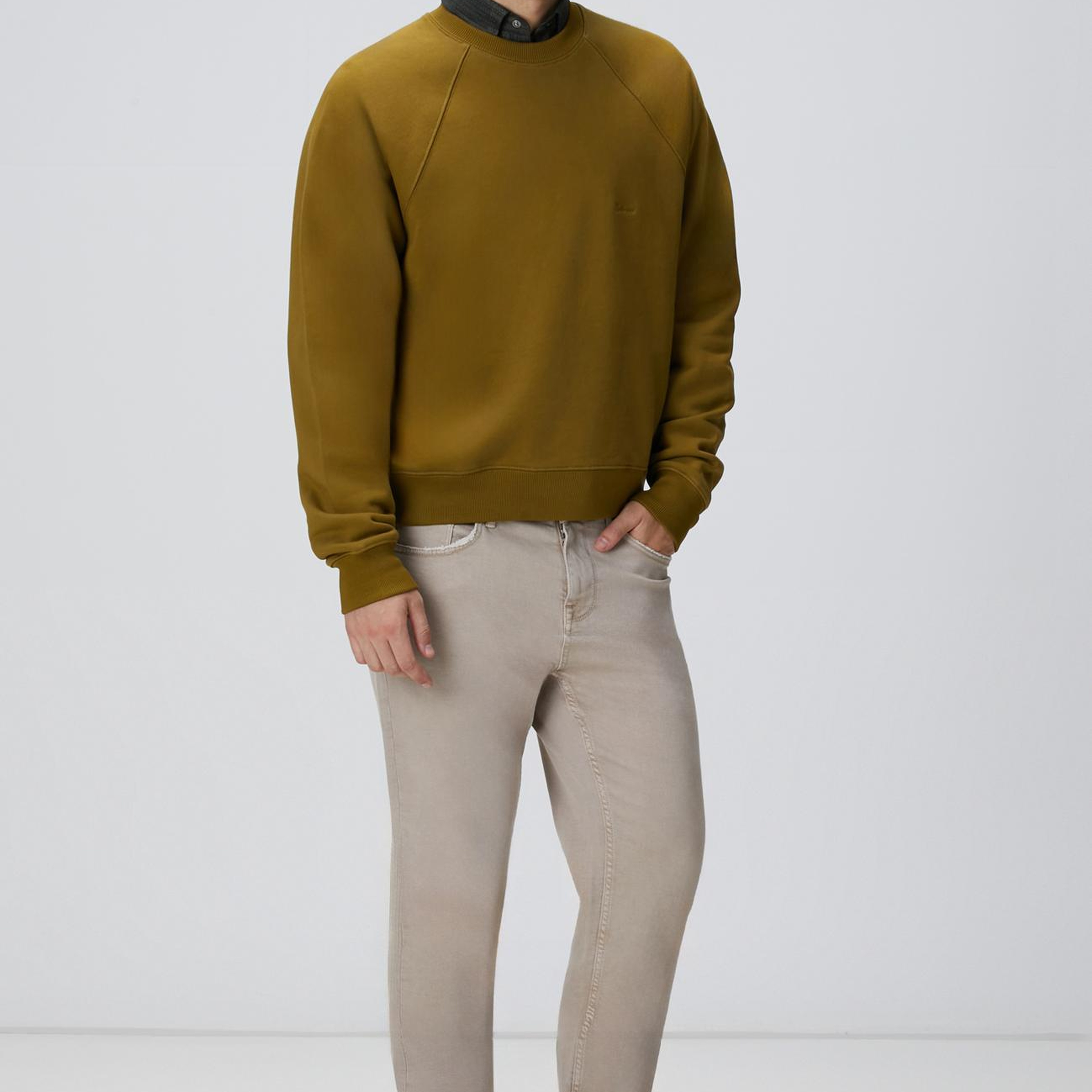 Network Erkek Yağ Yeşili Nakış Detaylı Sweatshirt