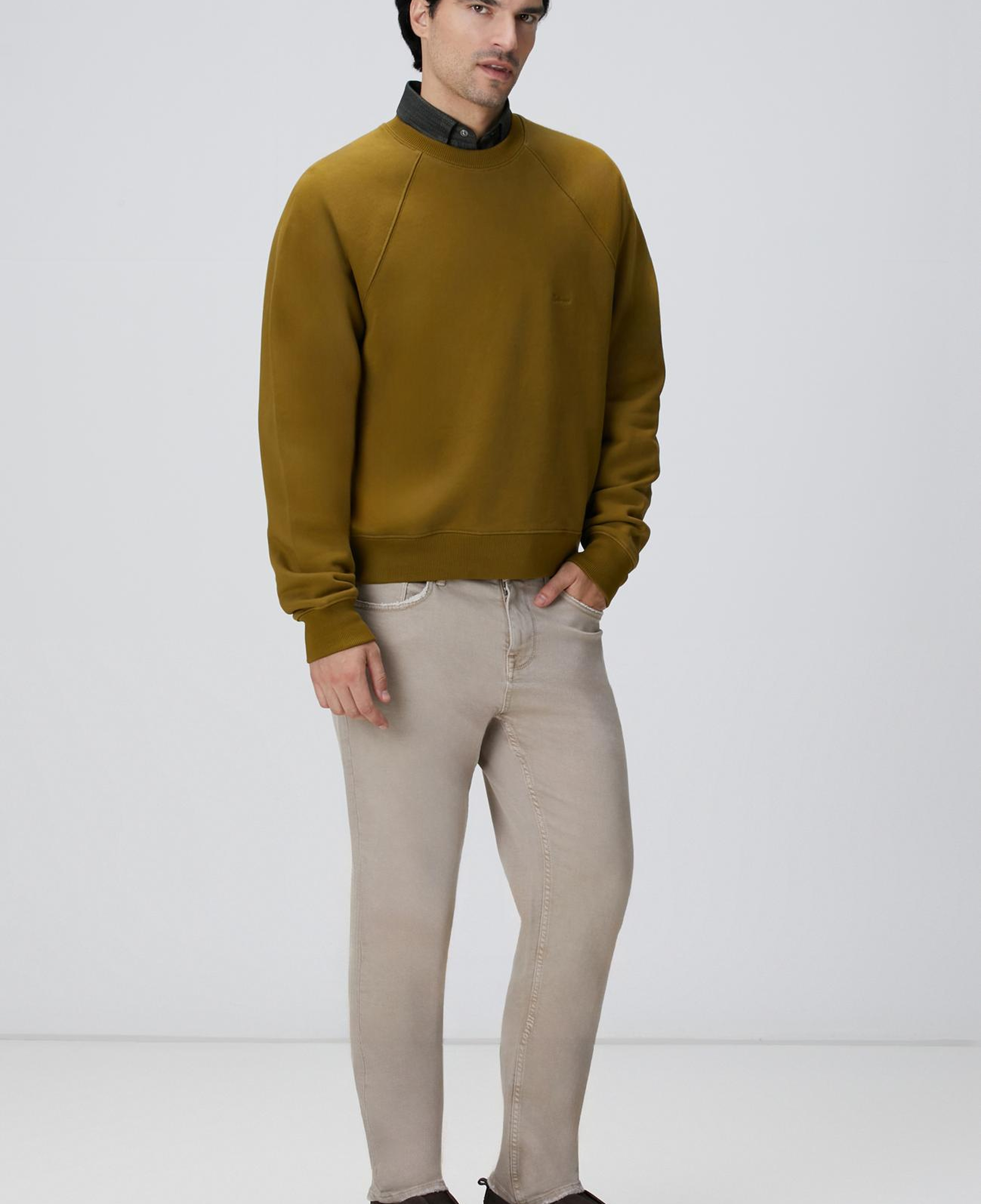 Network Erkek Yağ Yeşili Nakış Detaylı Sweatshirt