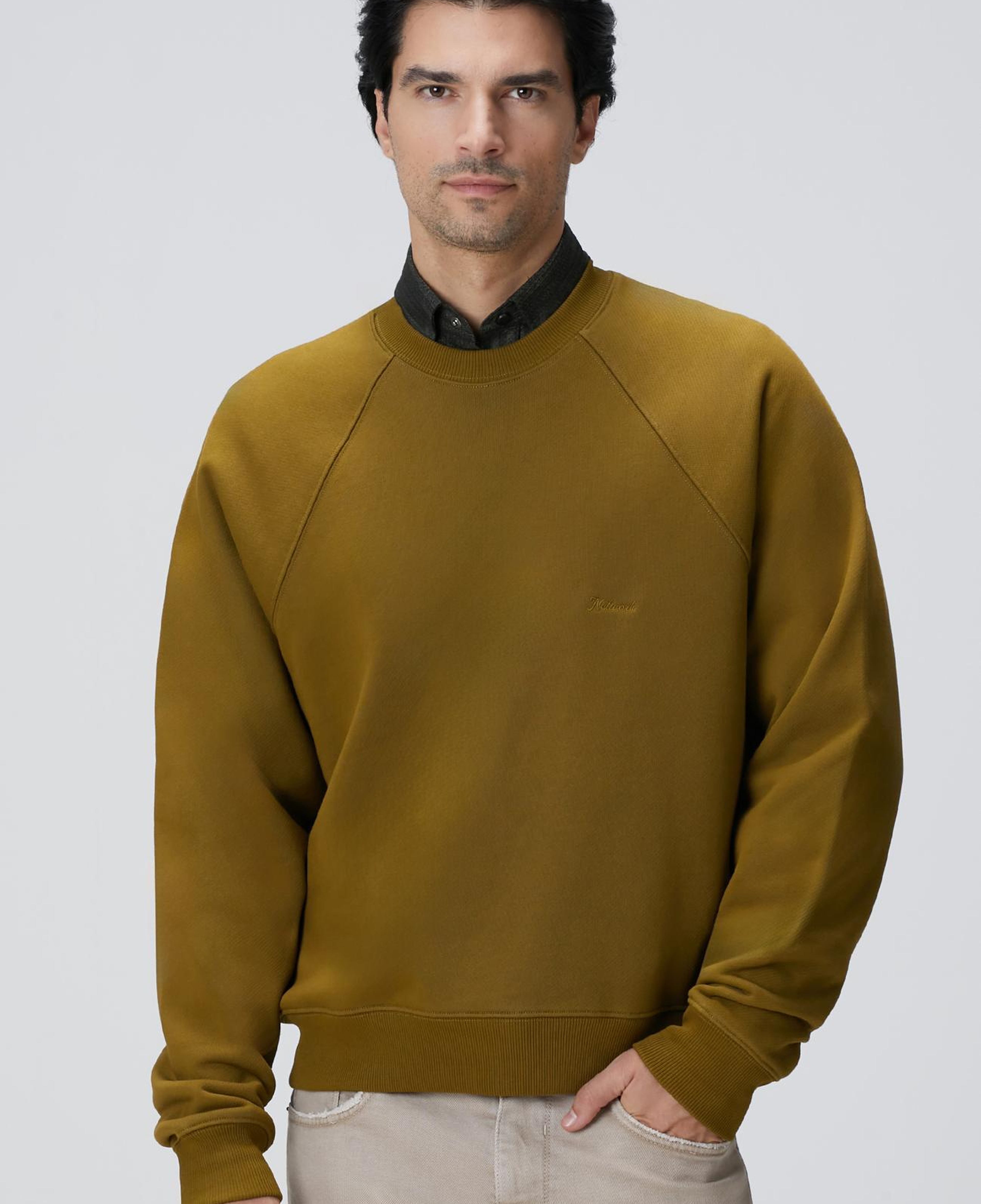 Network Erkek Yağ Yeşili Nakış Detaylı Sweatshirt