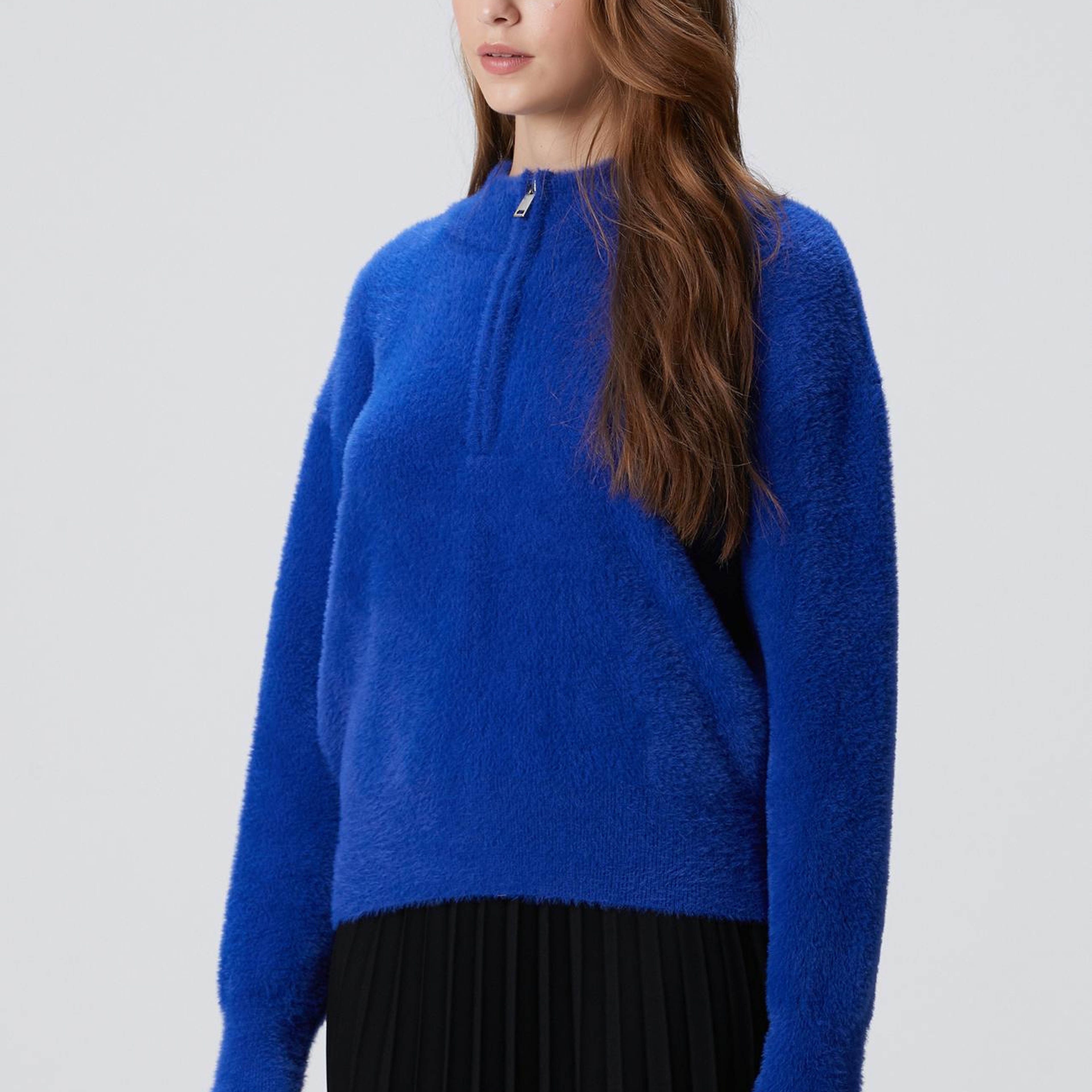 Network Kadın Saks Yumuşak Dokulu Triko Kazak