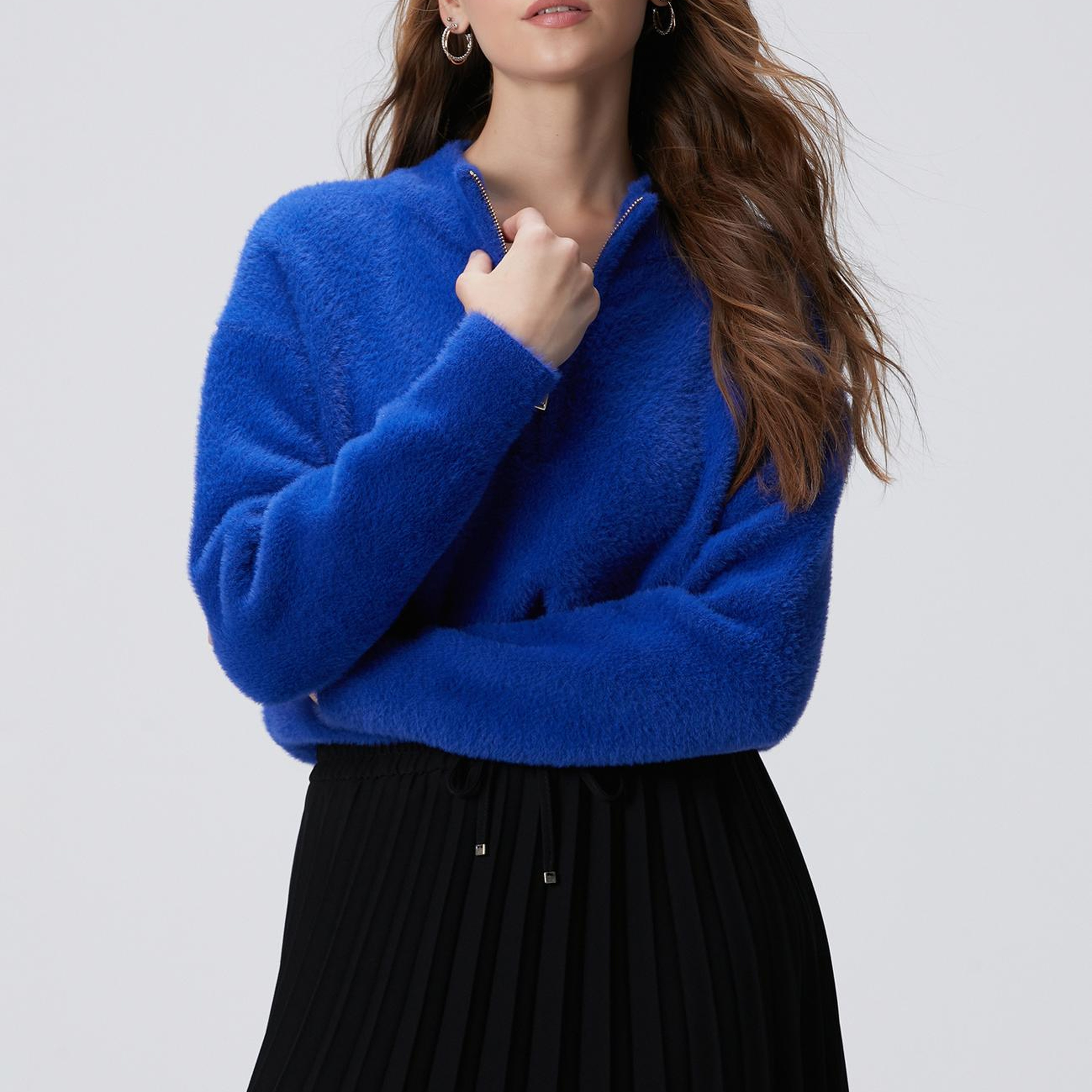 Network Kadın Saks Yumuşak Dokulu Triko Kazak