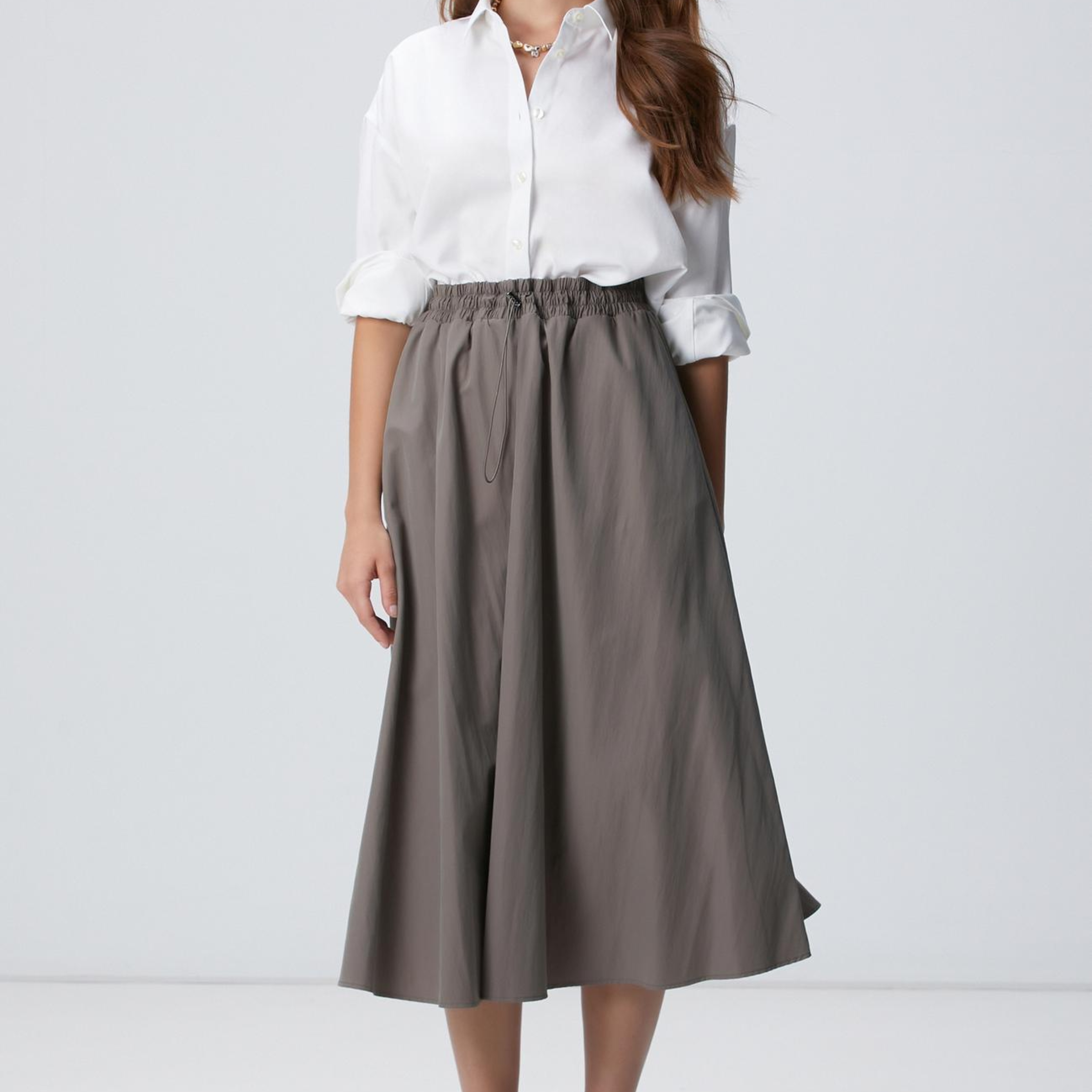 Network Kadın Açık Haki Midi Etek