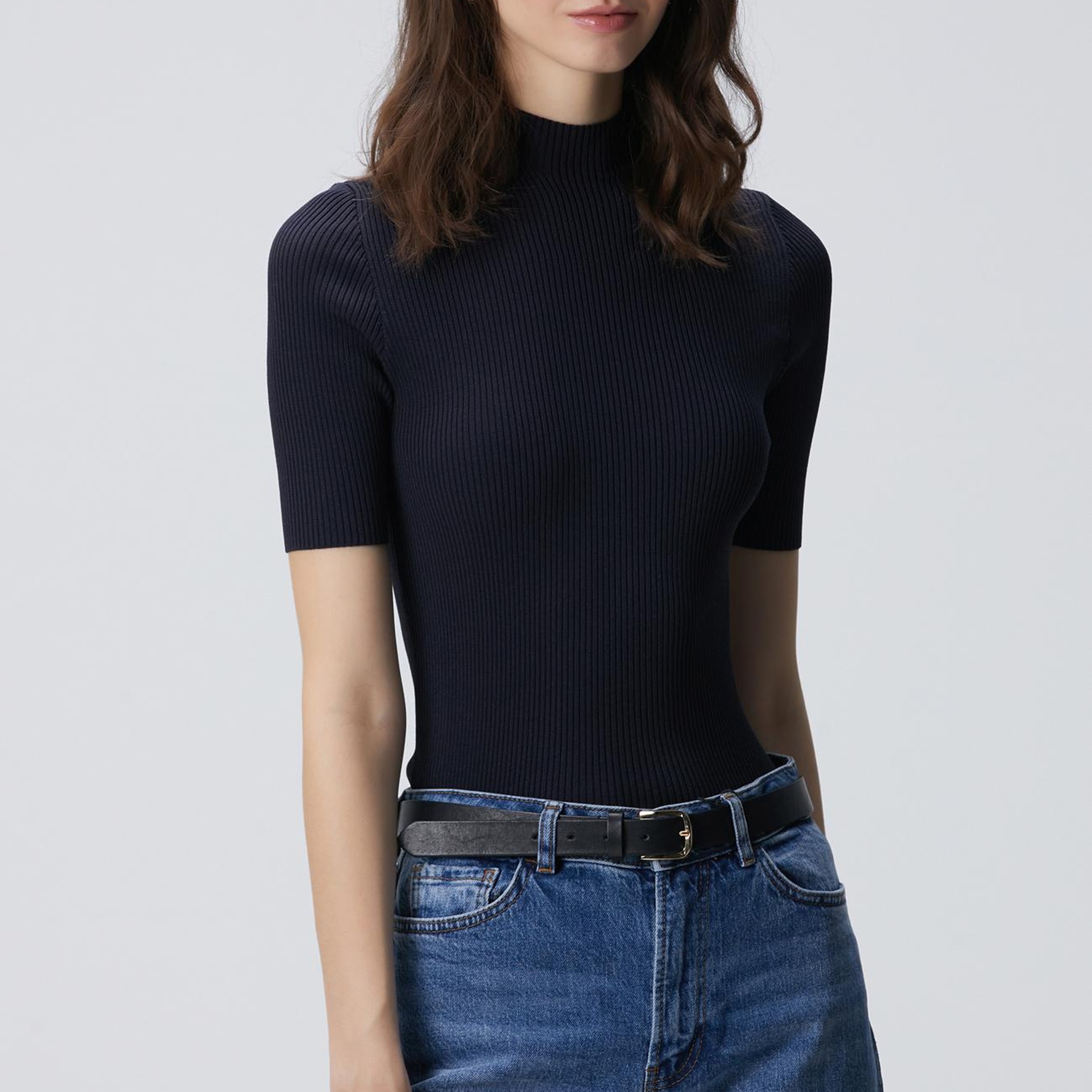 Network Kadın Lacivert Örgülü Dik Yaka Rayon Basic Kazak