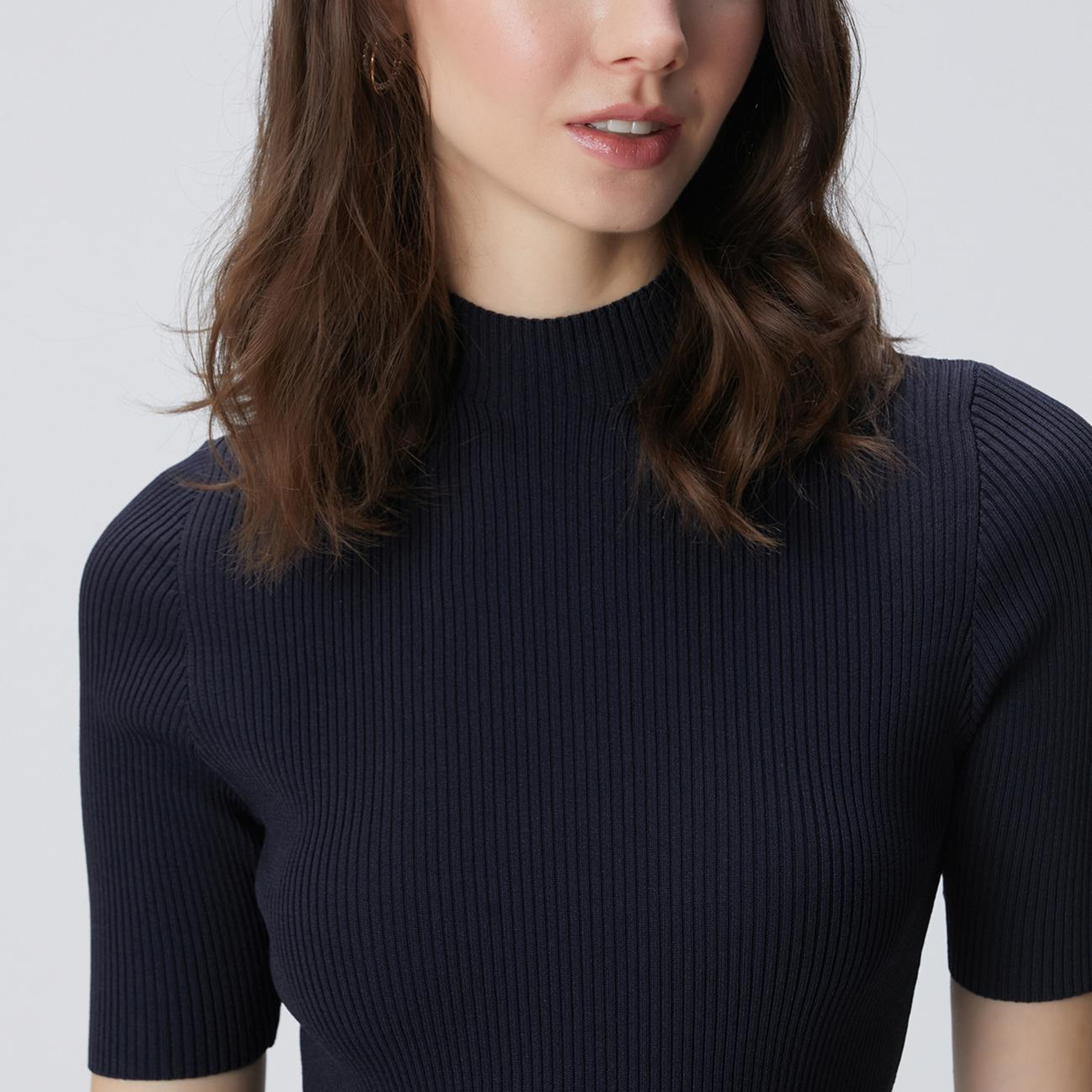 Network Kadın Lacivert Örgülü Dik Yaka Rayon Basic Kazak