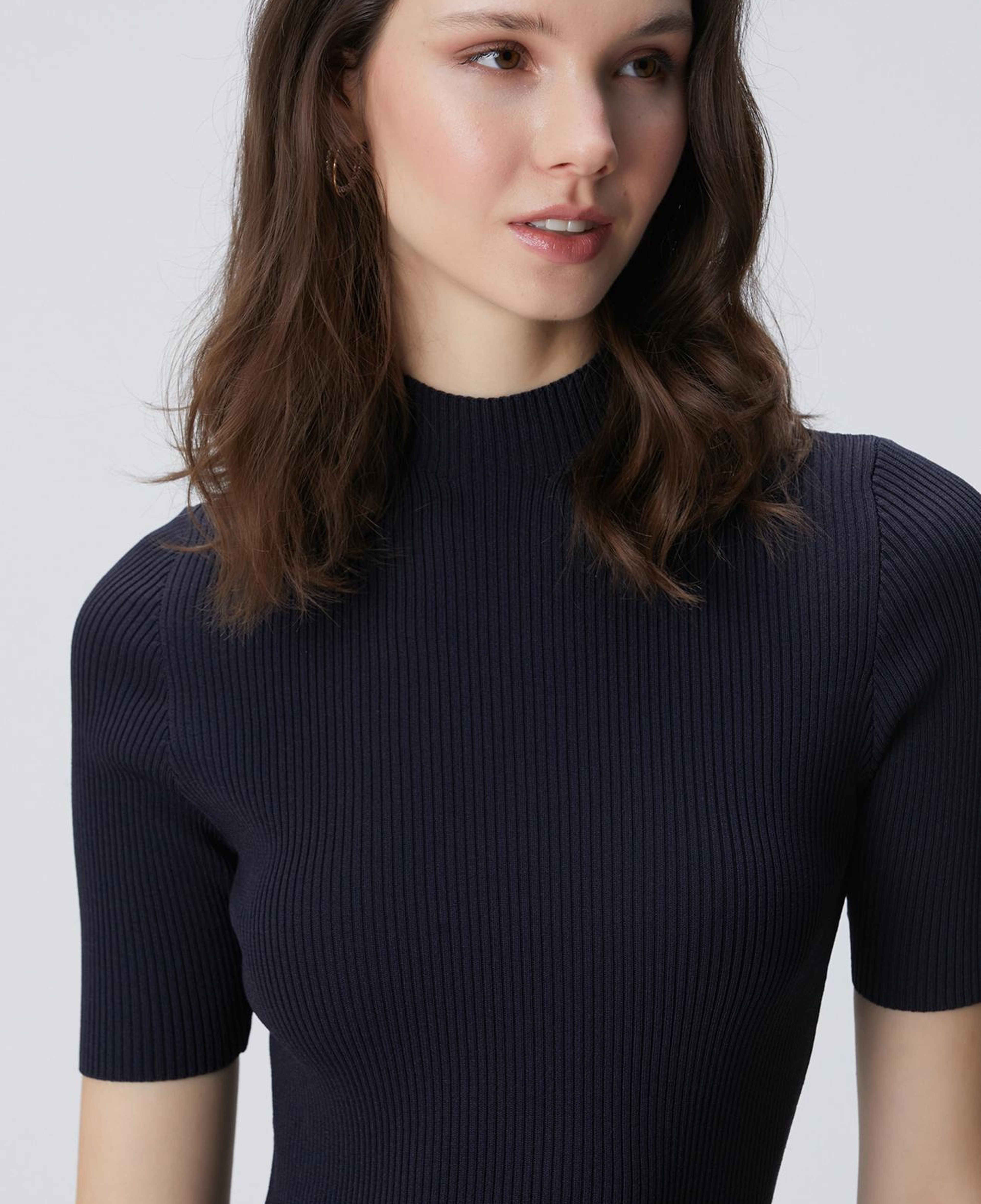 Network Kadın Lacivert Örgülü Dik Yaka Rayon Basic Kazak