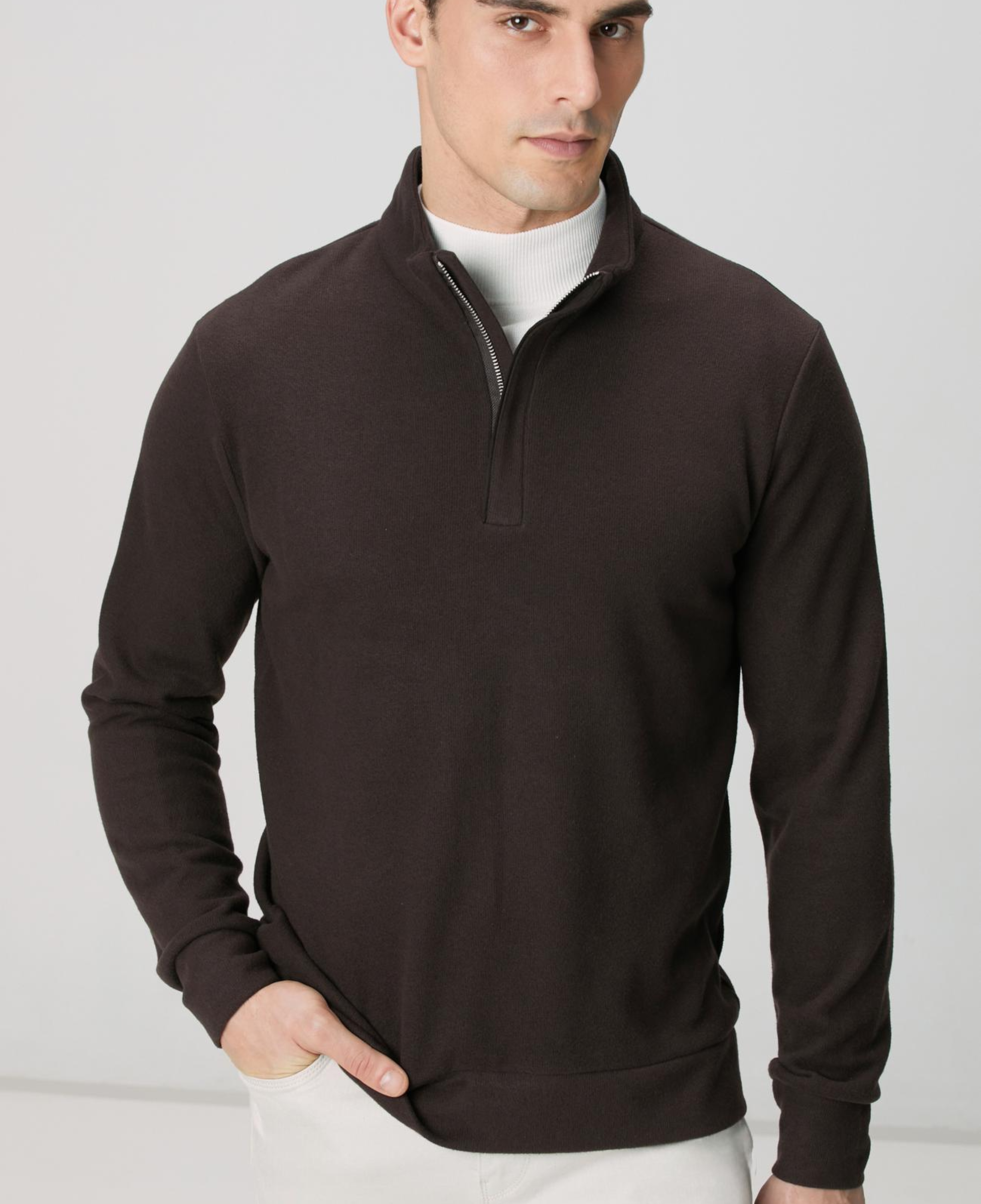 Network Erkek Acı Kahve Süet Garni Detaylı Sweatshirt