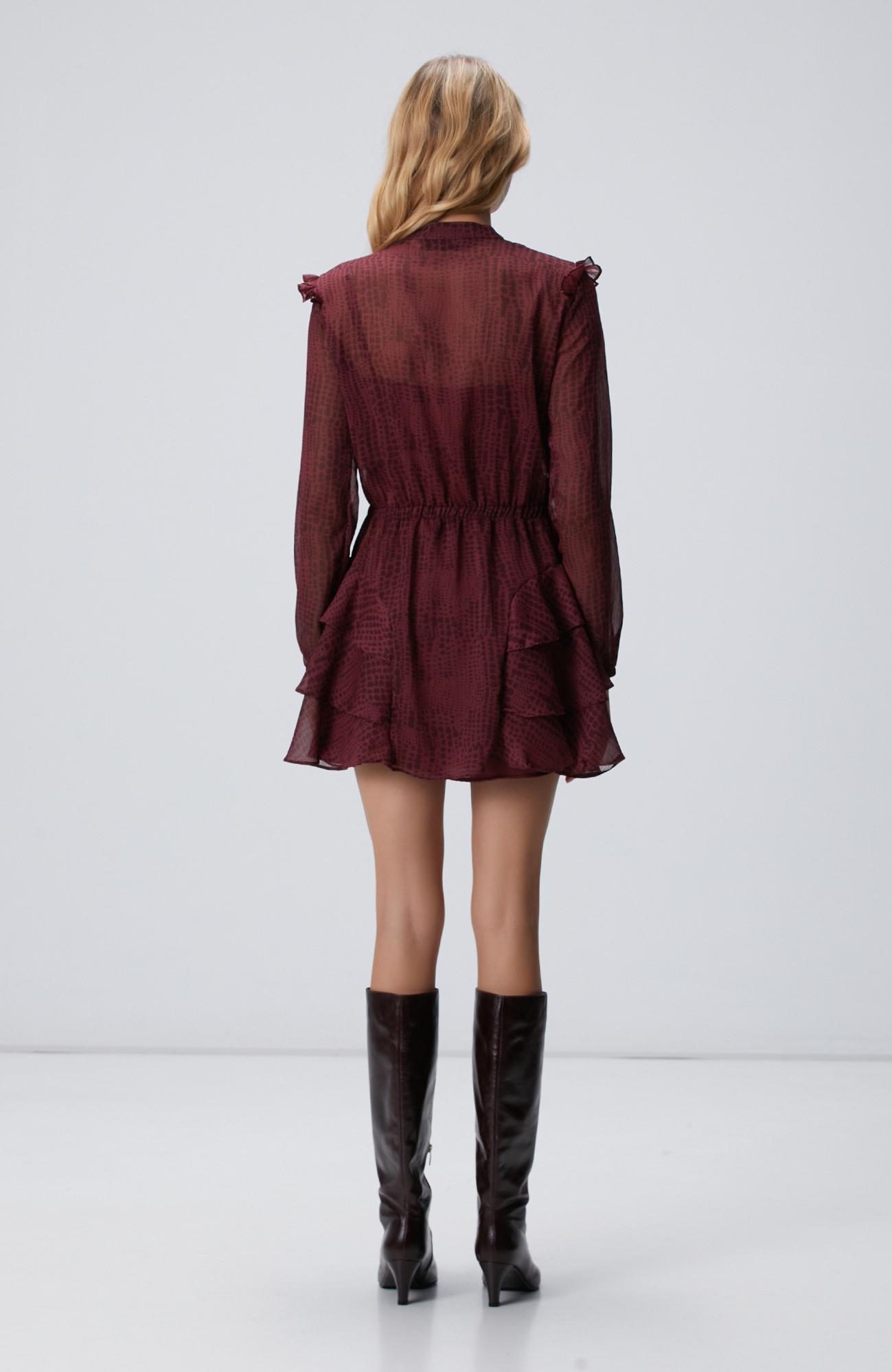 Network Kadın Bordo Desenli Mini Elbise