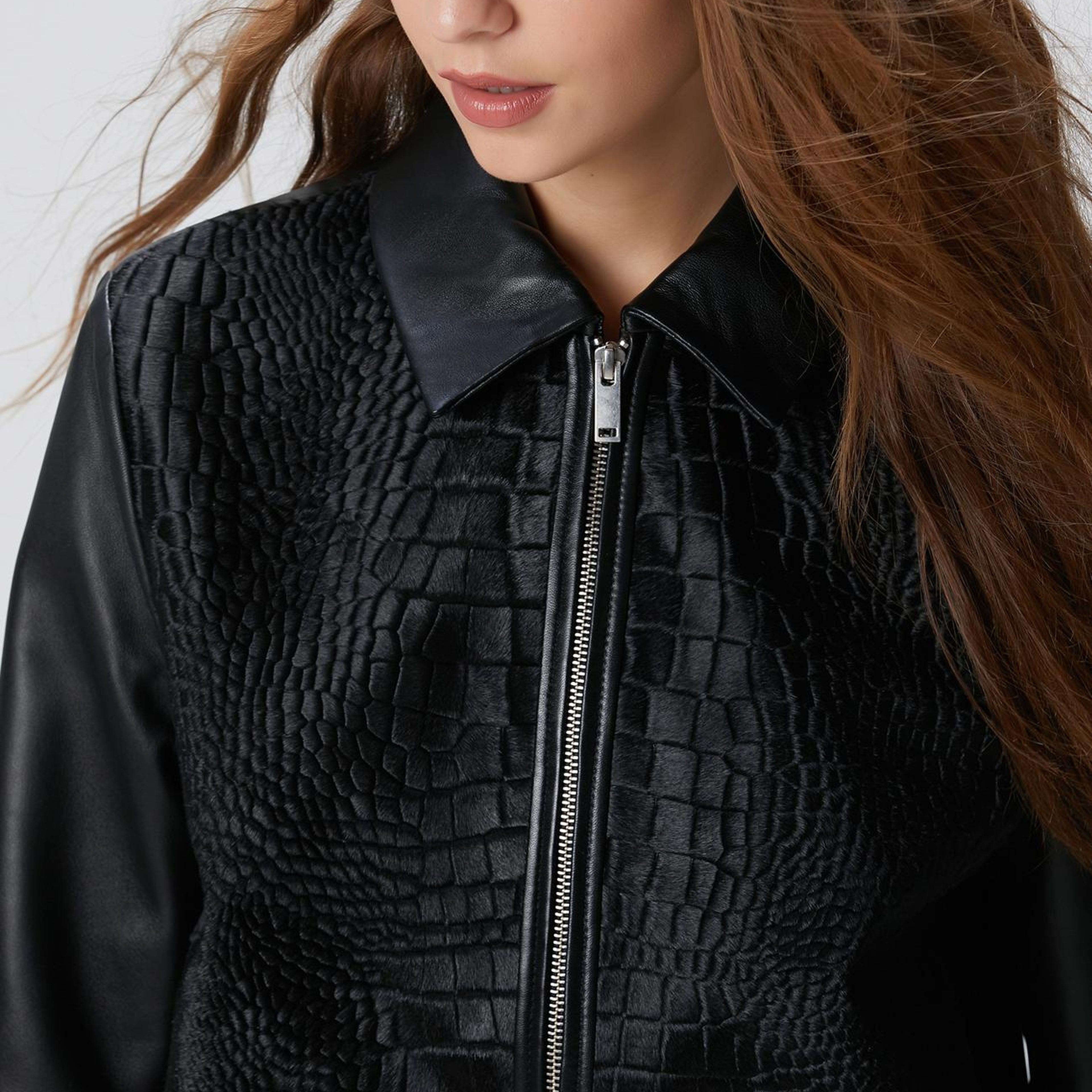 Network Kadın Limited Siyah Kroko Desenli Deri Mont