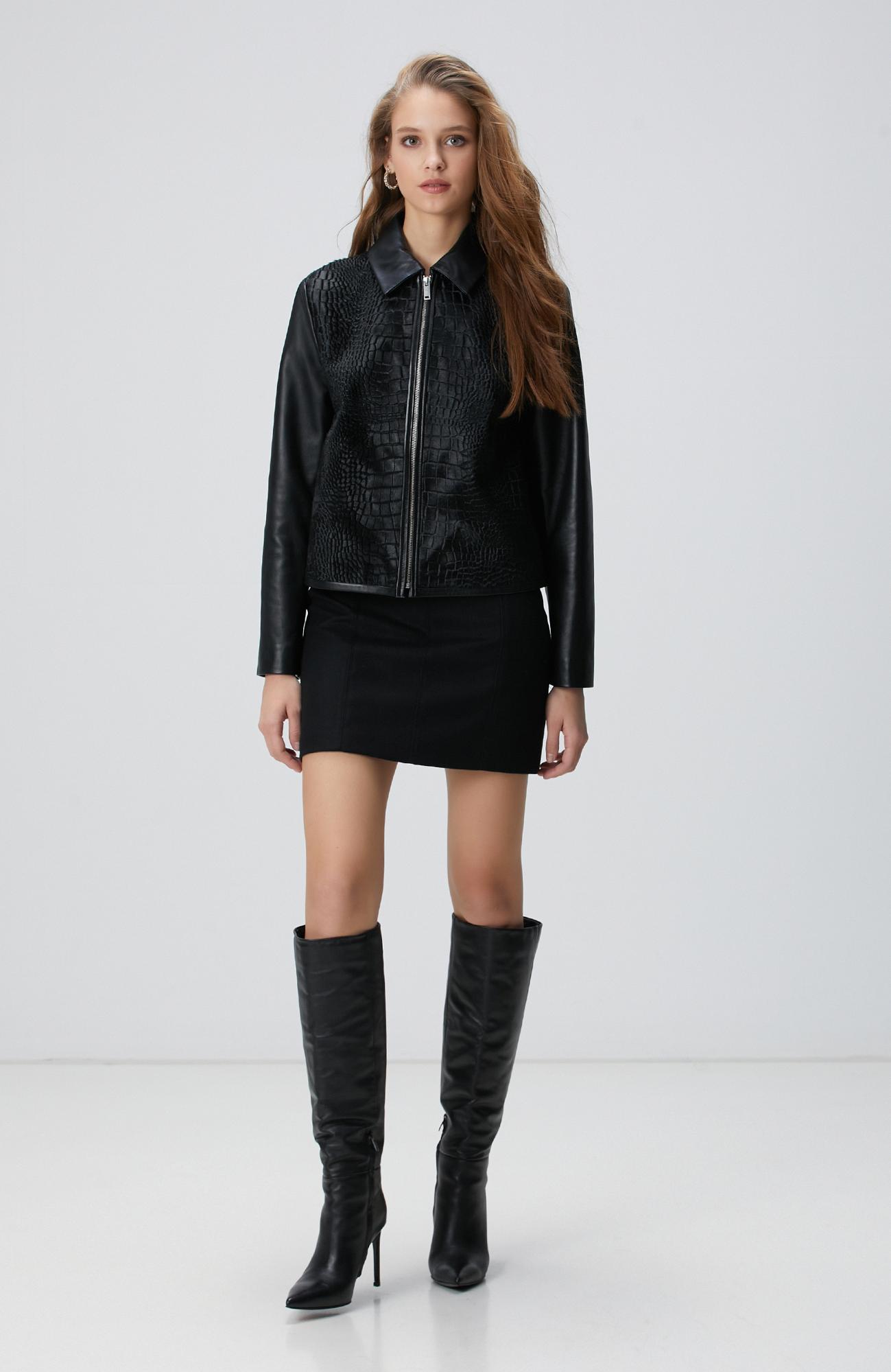 Network Kadın Limited Siyah Kroko Desenli Deri Mont