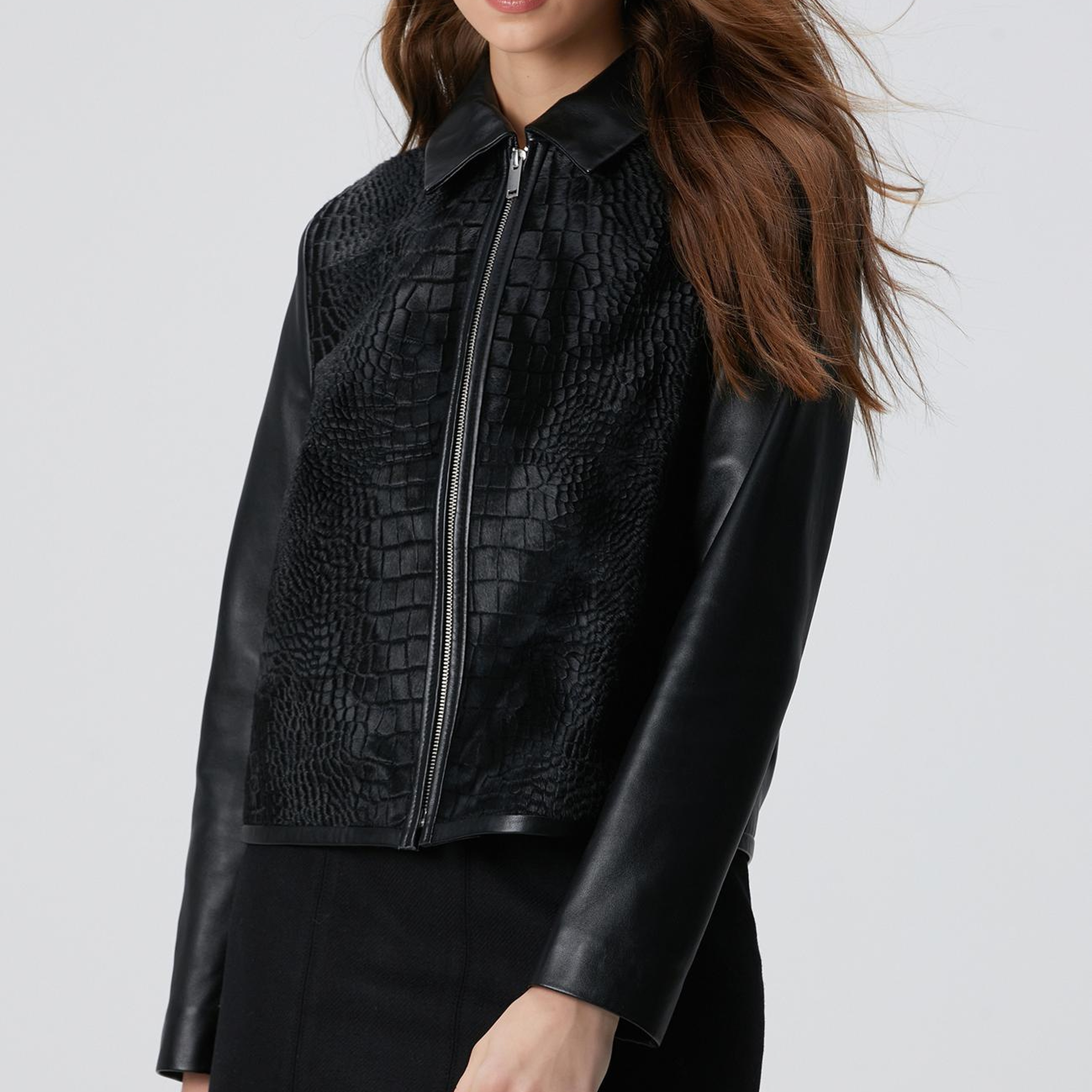 Network Kadın Limited Siyah Kroko Desenli Deri Mont