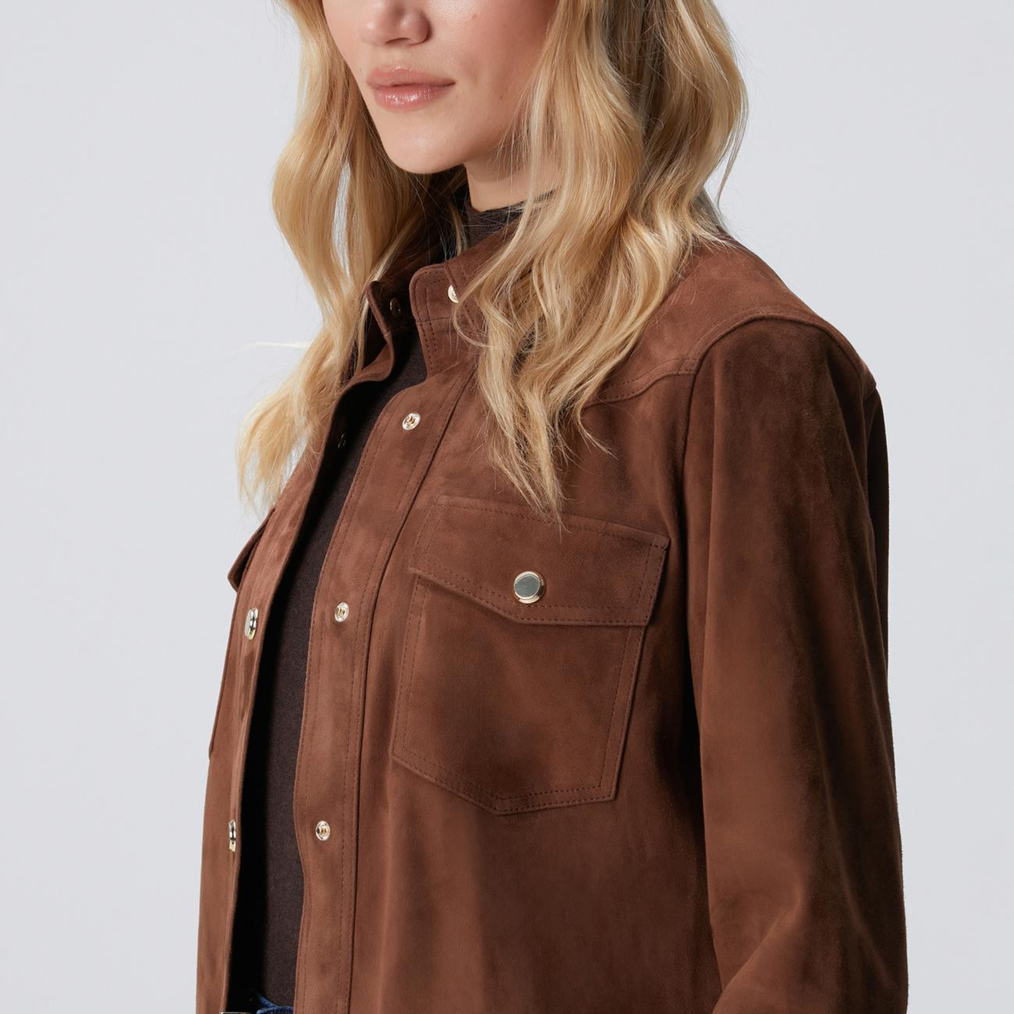 Network Kadın Kahverengi Süet Deri Gömlek