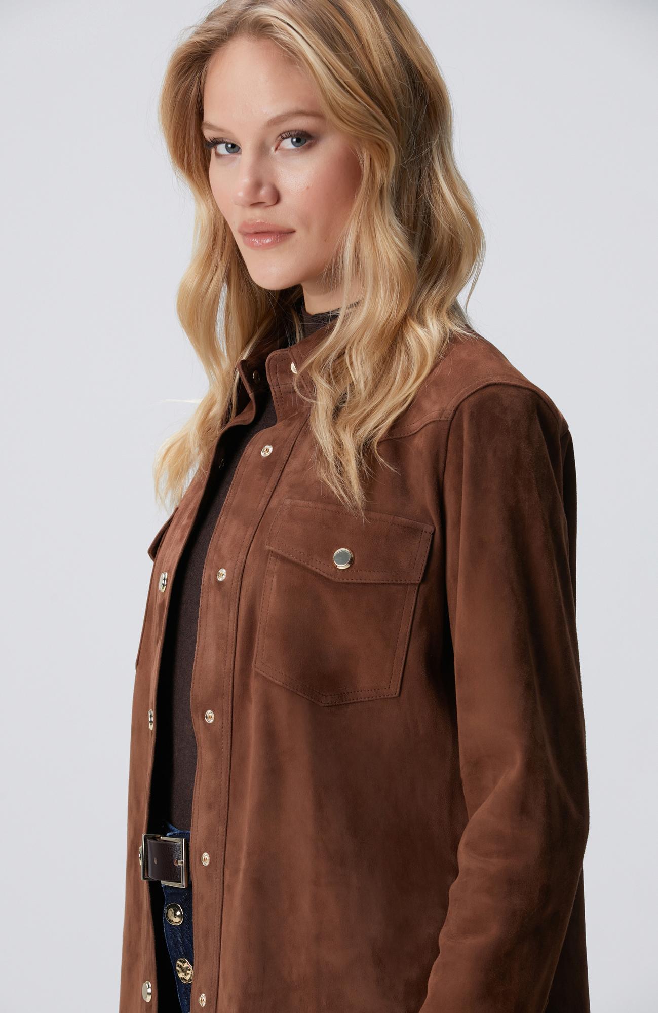 Network Kadın Kahverengi Süet Deri Gömlek