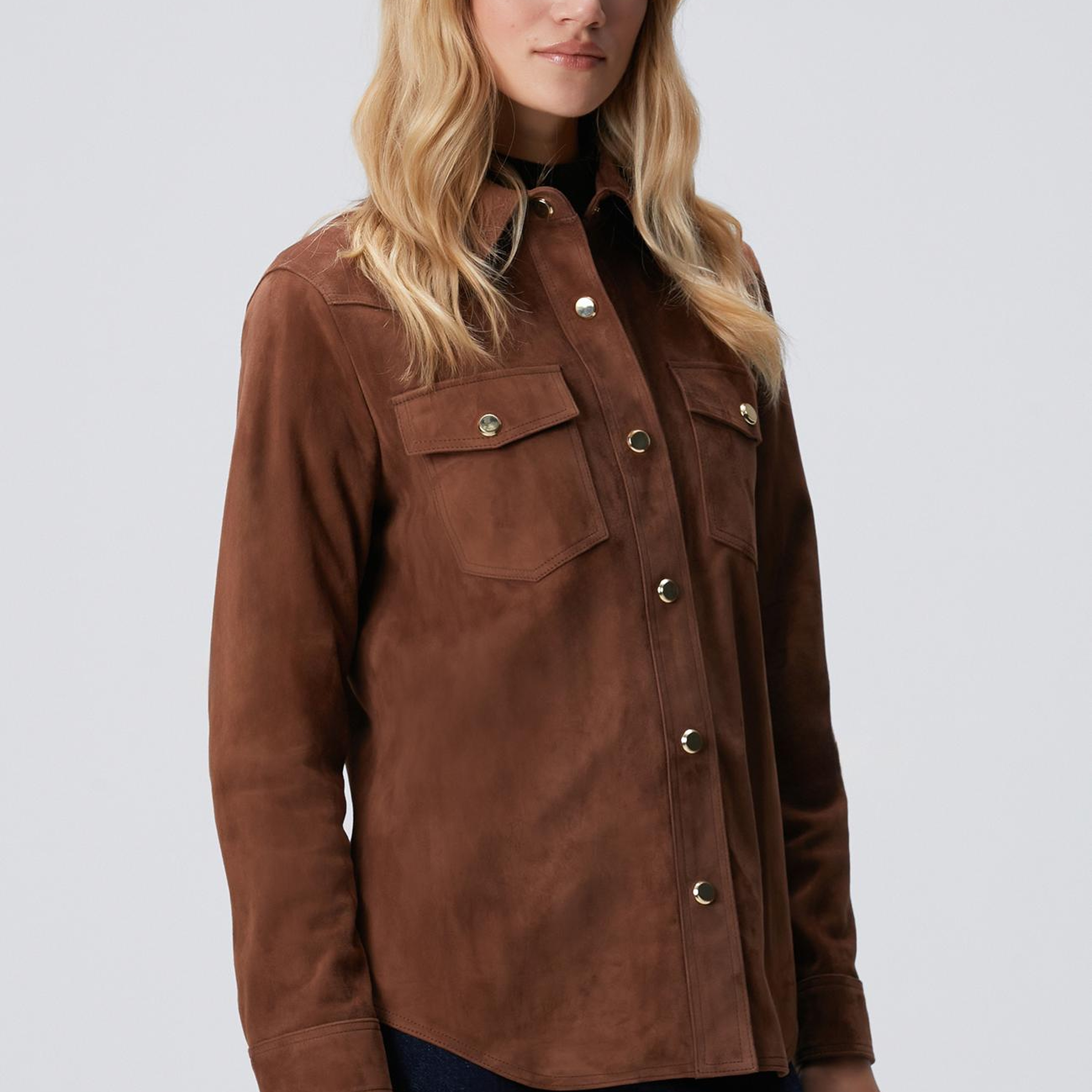 Network Kadın Kahverengi Süet Deri Gömlek