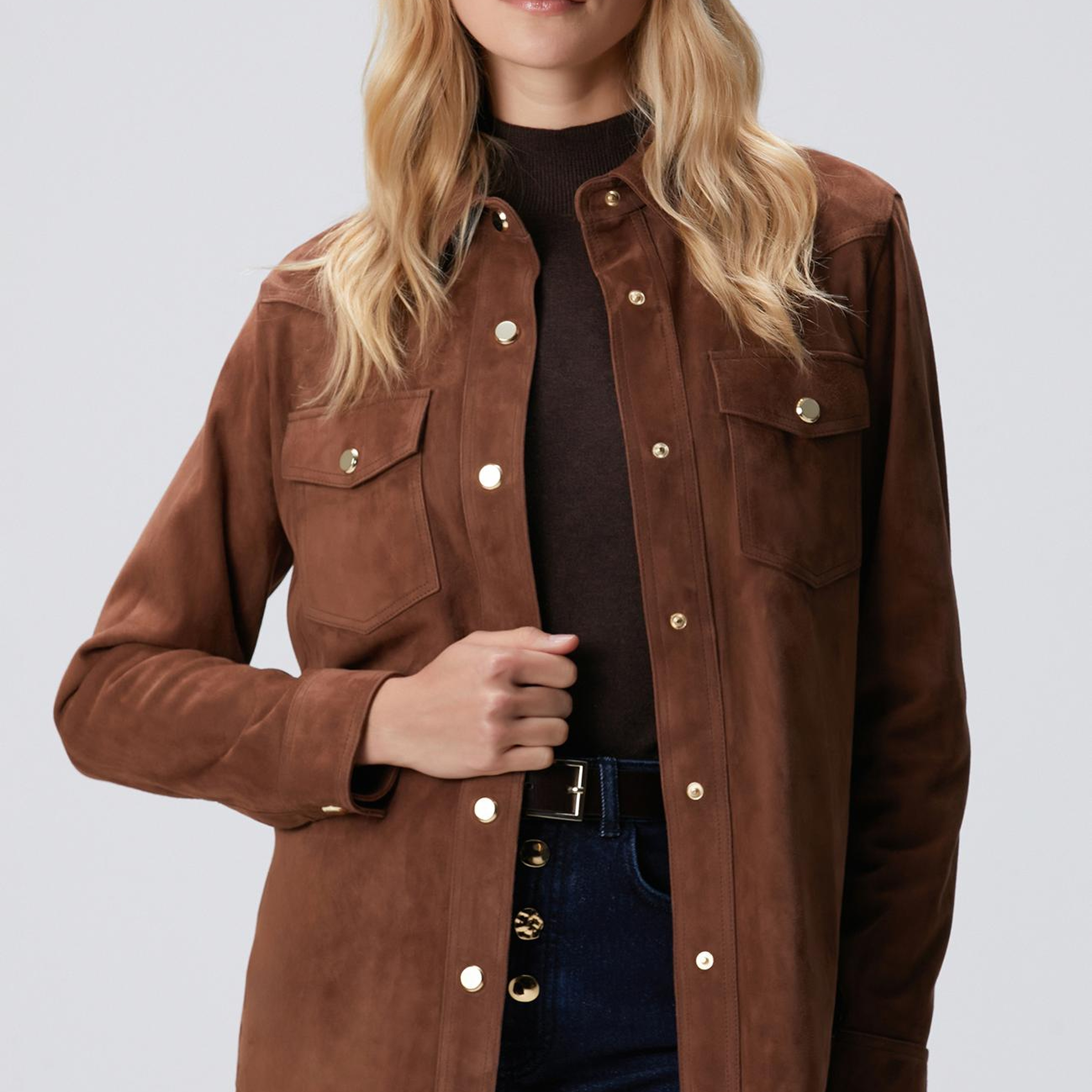 Network Kadın Kahverengi Süet Deri Gömlek