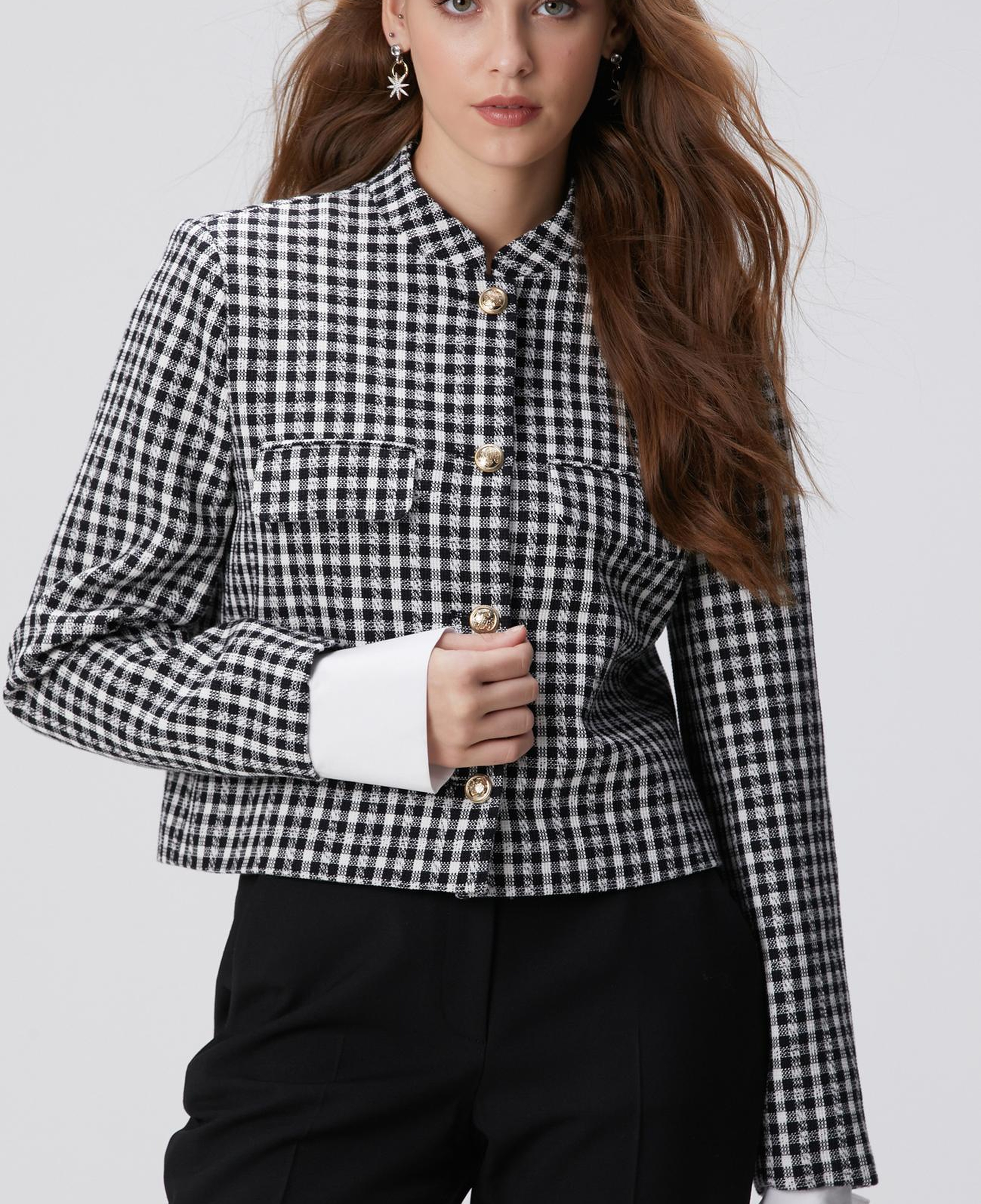 Network Kadın Siyah Beyaz Kazayağı Desenli Ceket