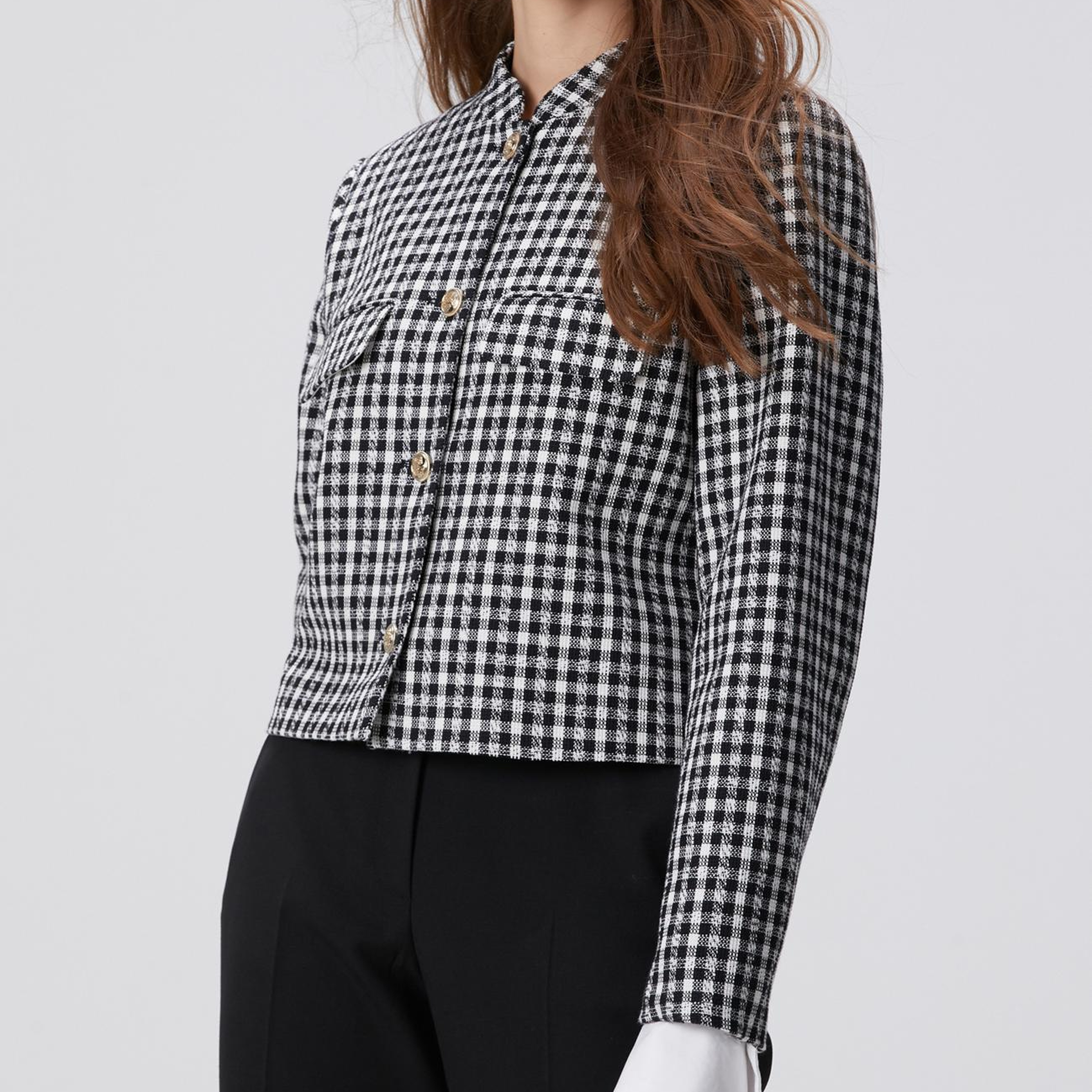 Network Kadın Siyah Beyaz Kazayağı Desenli Ceket