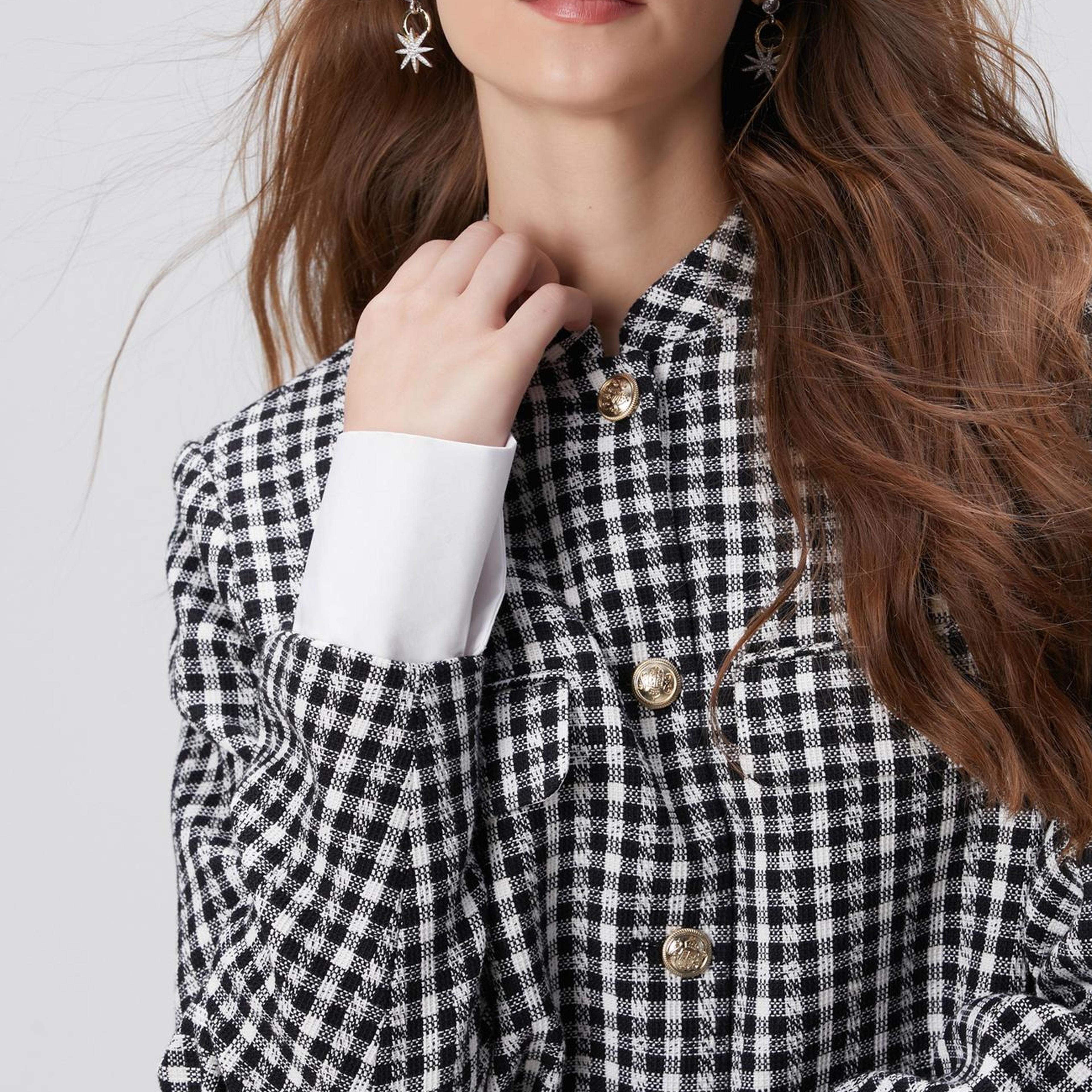 Network Kadın Siyah Beyaz Kazayağı Desenli Ceket