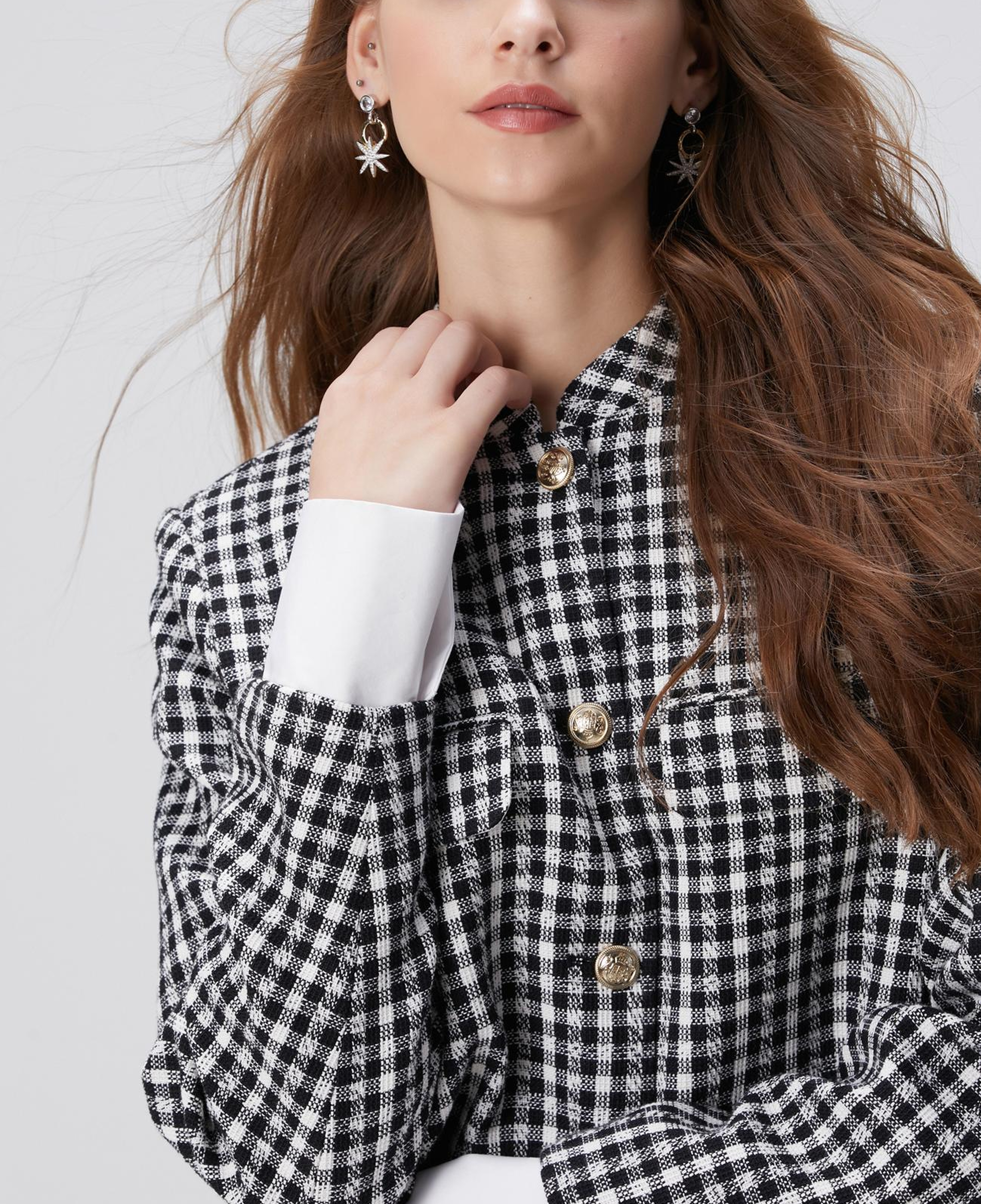 Network Kadın Siyah Beyaz Kazayağı Desenli Ceket