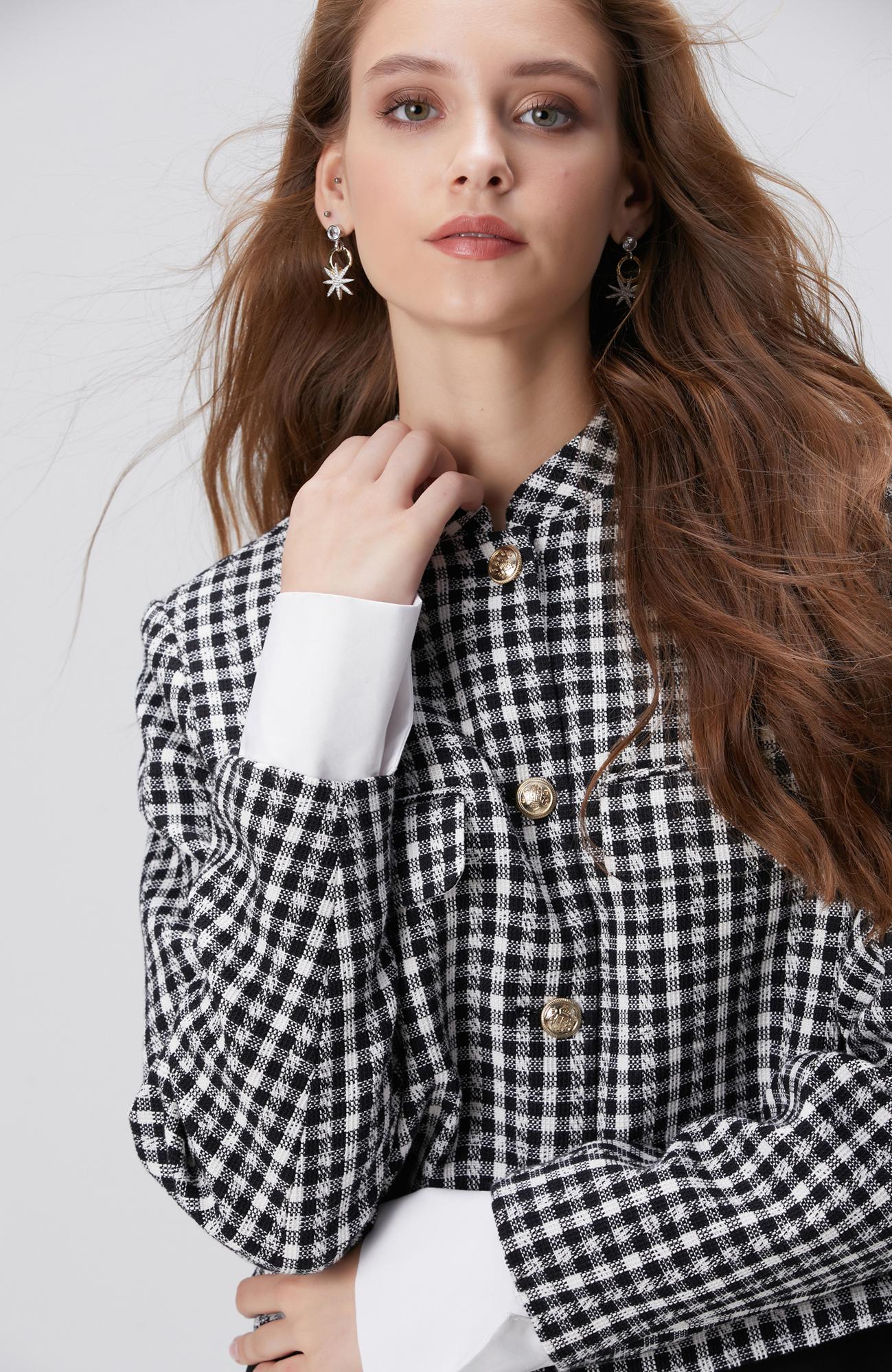 Network Kadın Siyah Beyaz Kazayağı Desenli Ceket