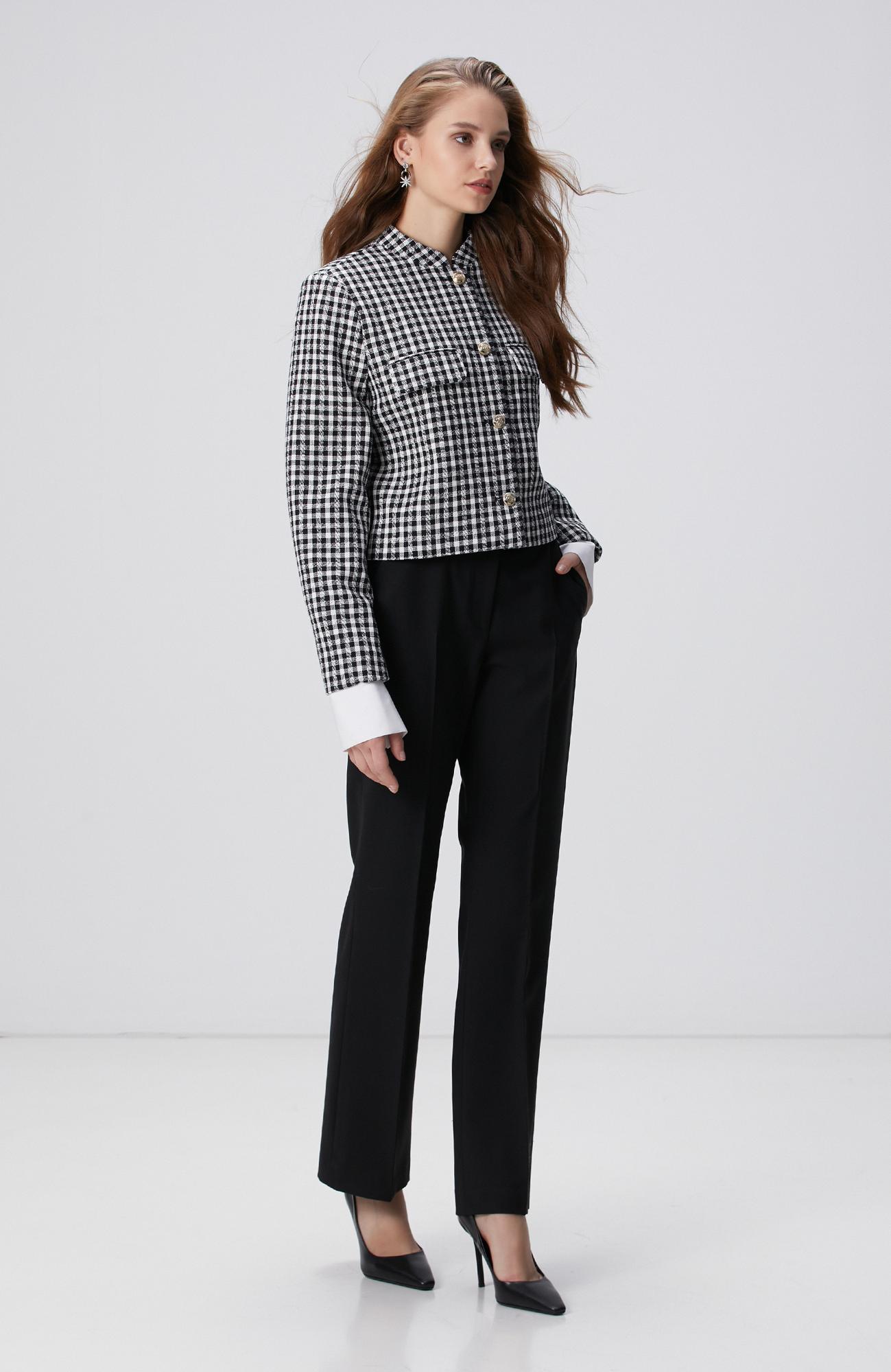 Network Kadın Siyah Beyaz Kazayağı Desenli Ceket