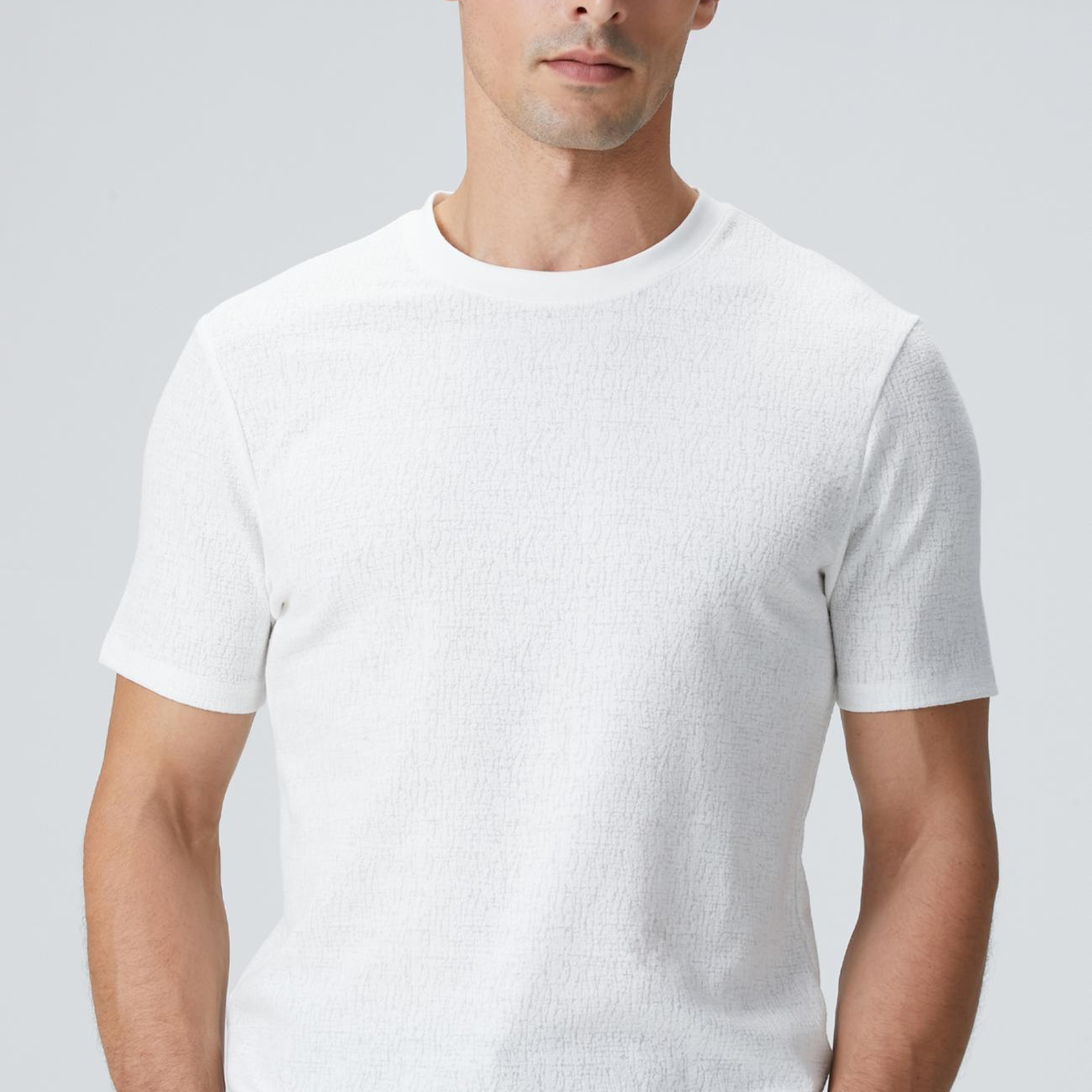 Network Erkek Kırık Beyaz Bisiklet Yaka Jakarlı T-shirt