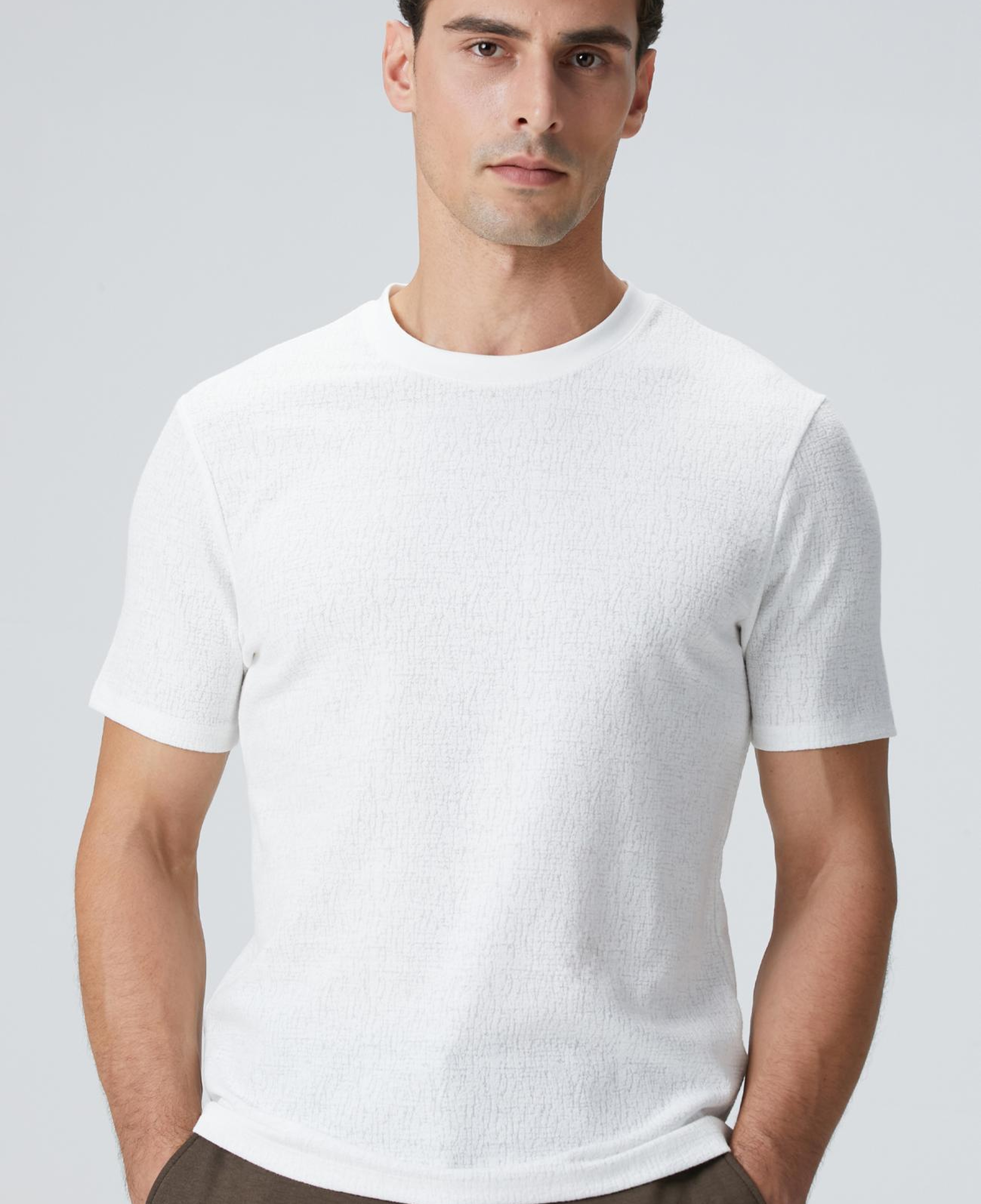 Network Erkek Kırık Beyaz Bisiklet Yaka Jakarlı T-shirt