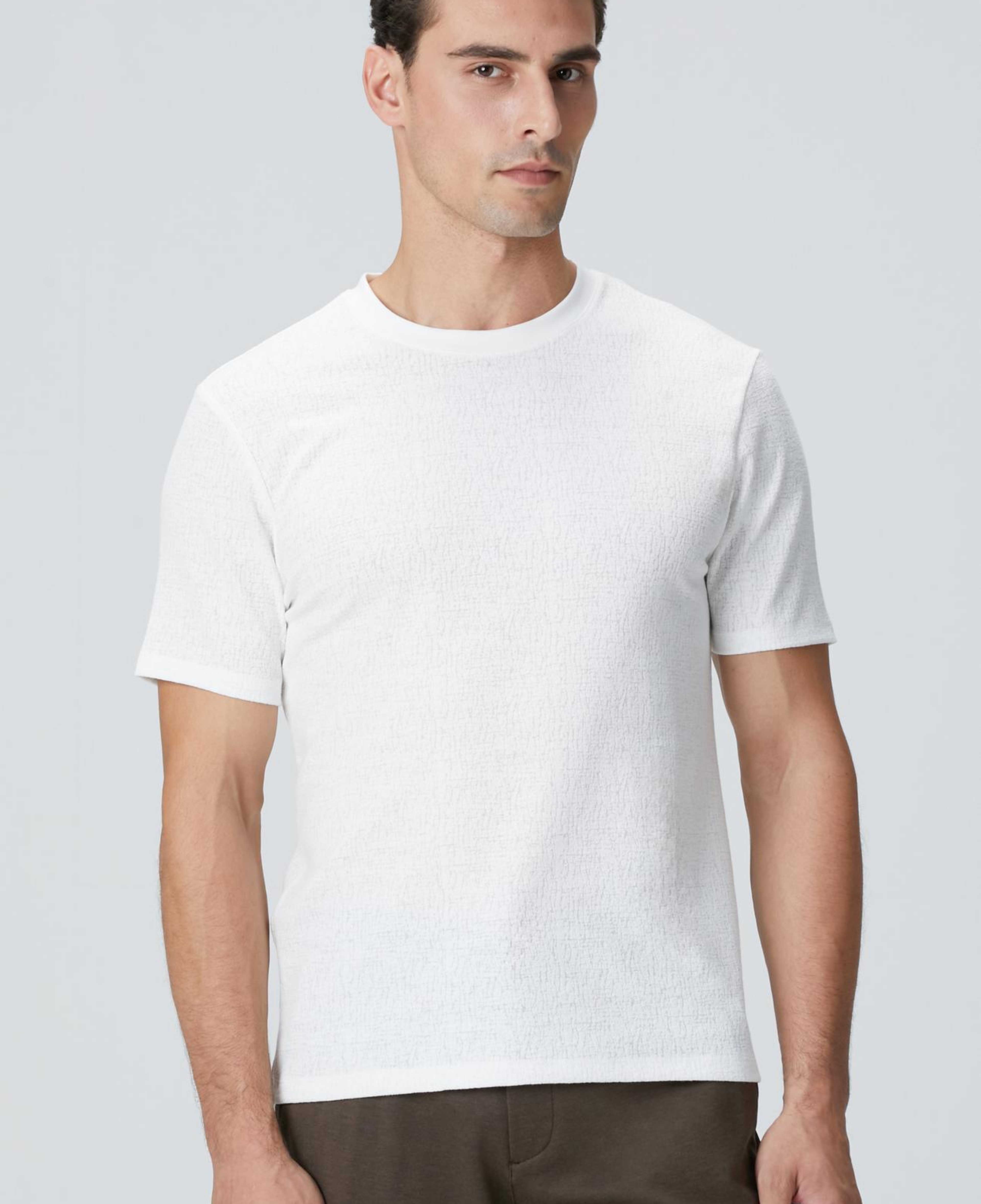 Network Erkek Kırık Beyaz Bisiklet Yaka Jakarlı T-shirt
