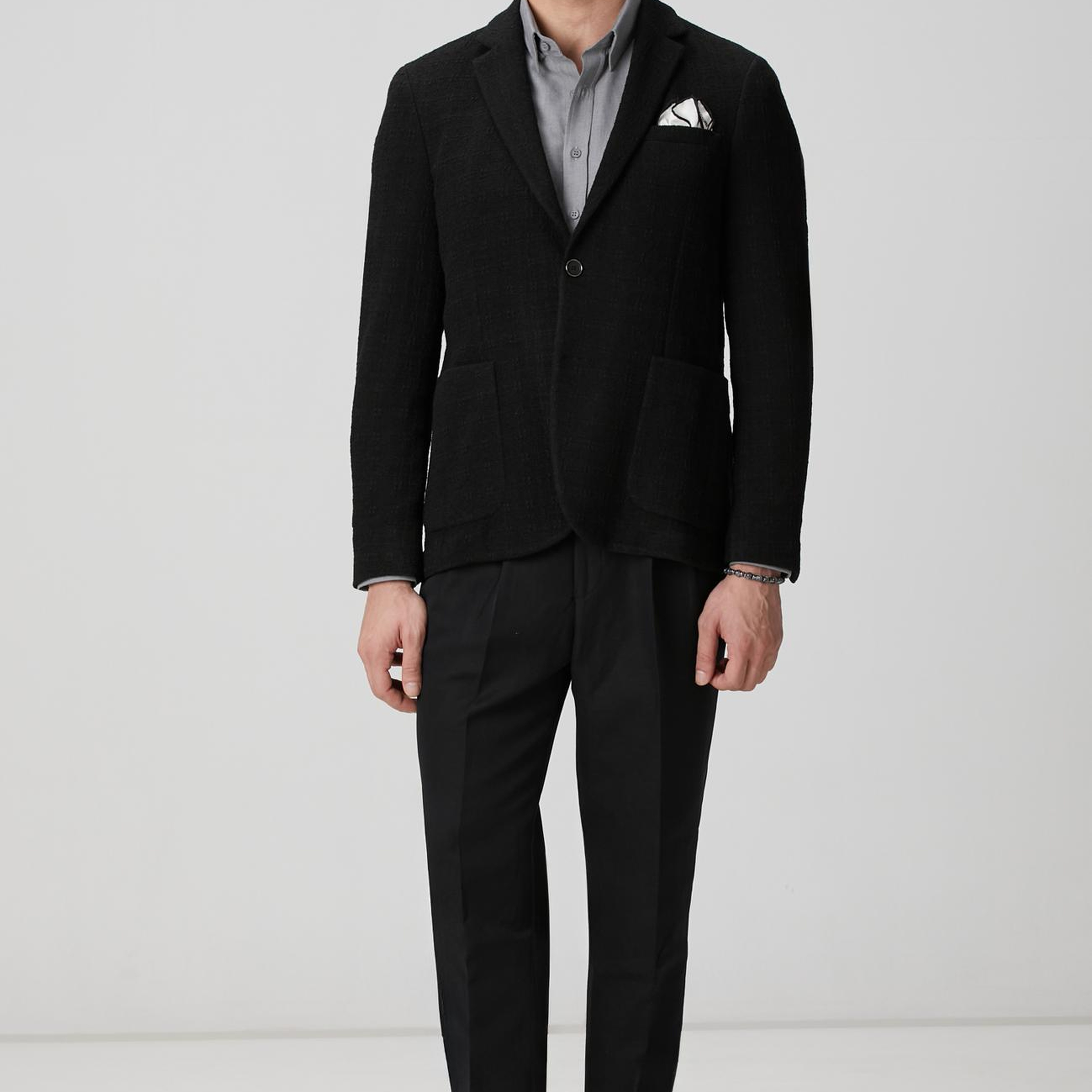 Network Erkek Siyah Diyagonal Desenli Keten Karışımlı Pantolon