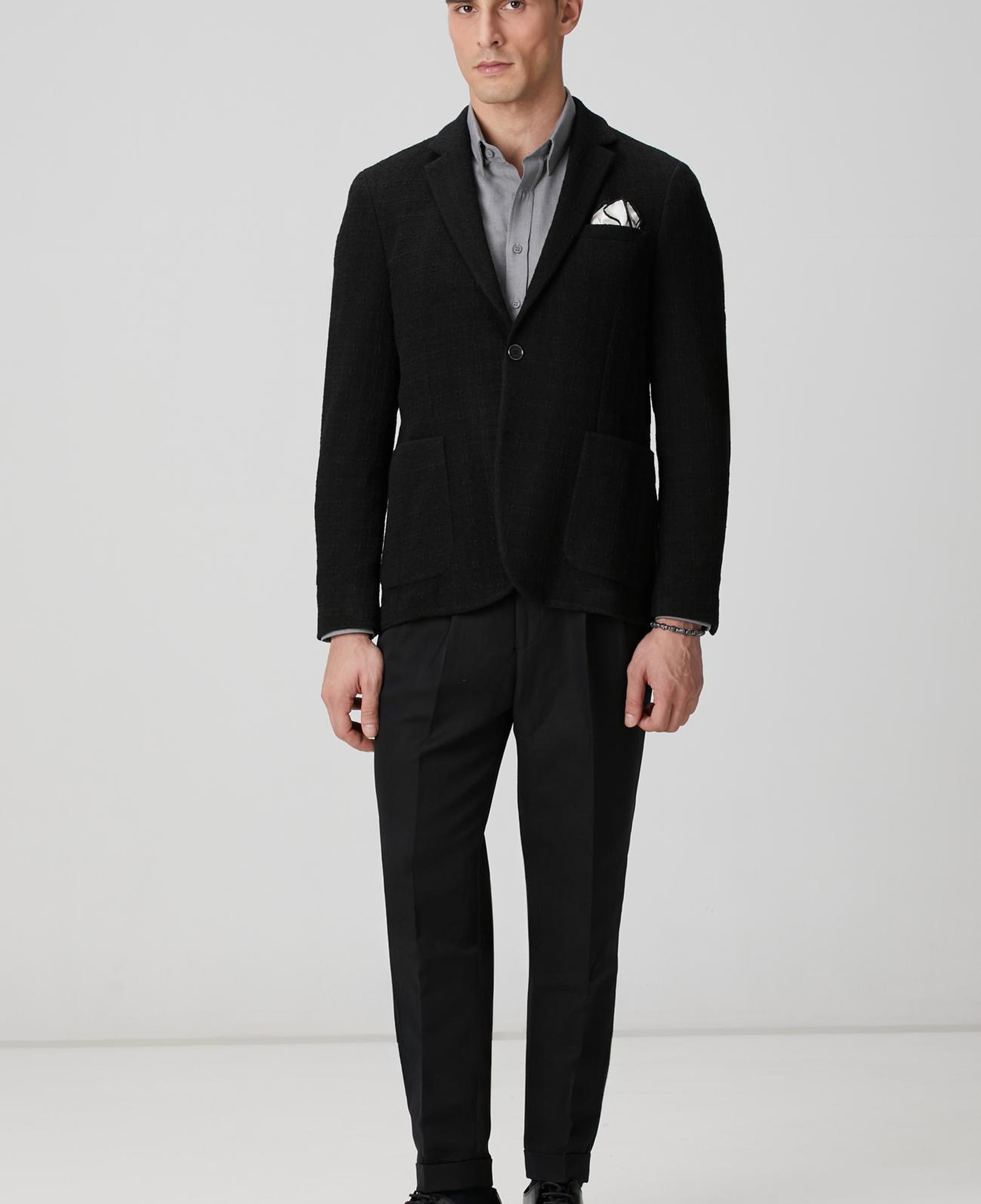 Network Erkek Siyah Diyagonal Desenli Keten Karışımlı Pantolon