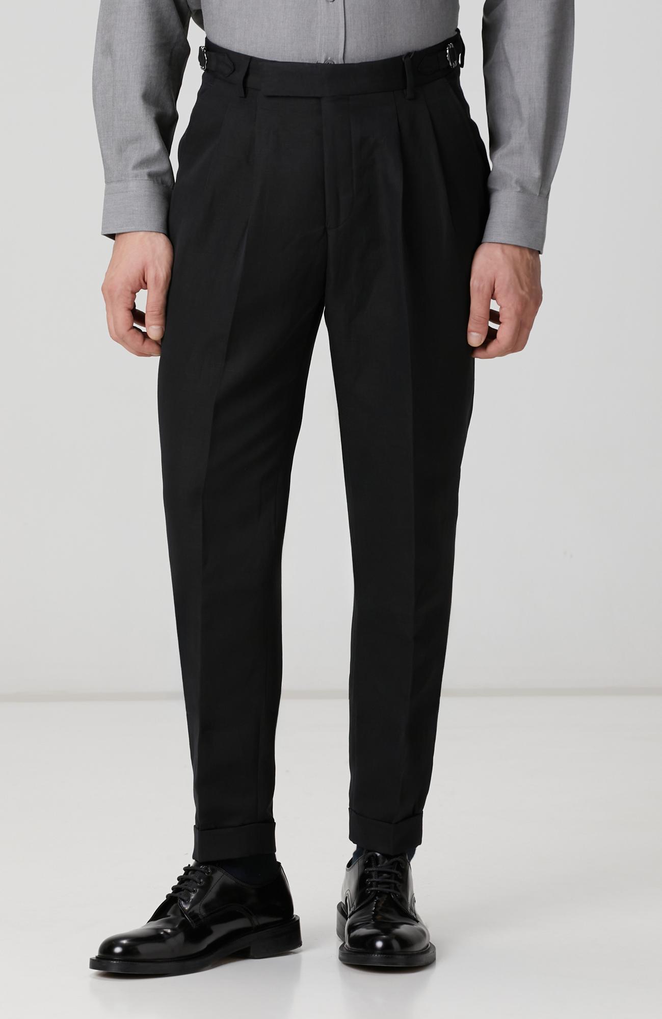 Network Erkek Siyah Diyagonal Desenli Keten Karışımlı Pantolon