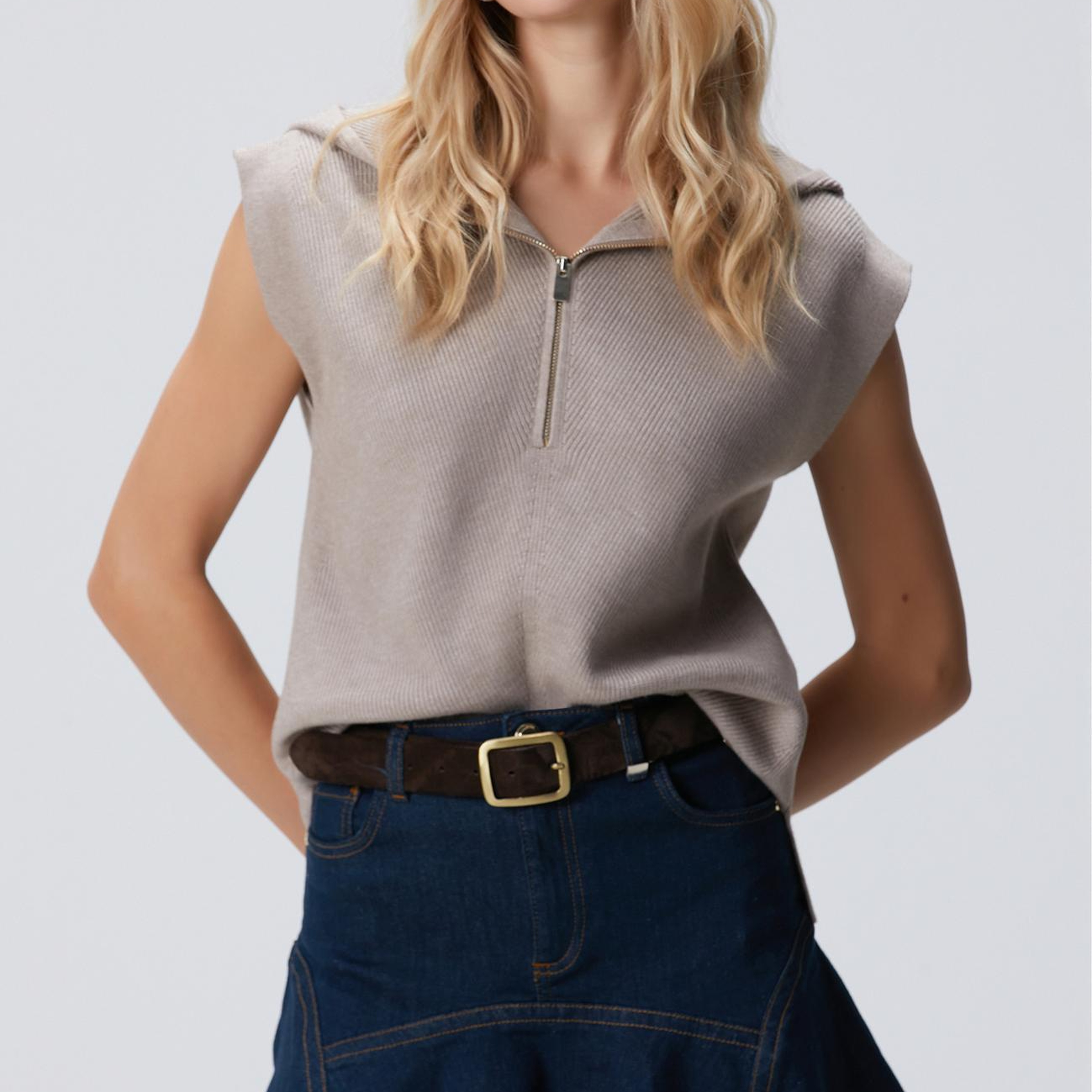 Network Kadın Vizon Verev Desen Örgü Kapüşonlu Kolsuz Kazak