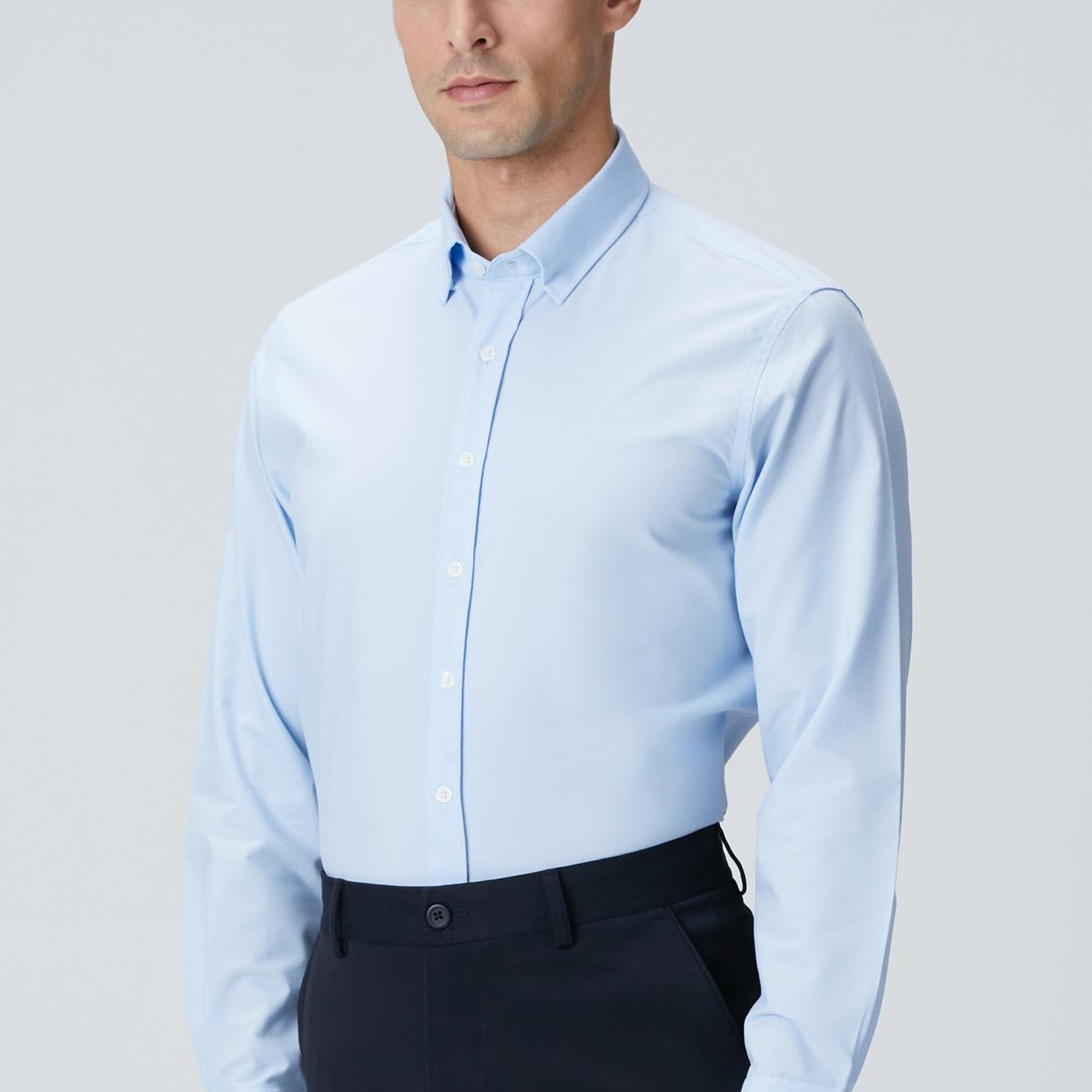 Network Erkek Açık Mavi Slim Fit Lycralı Cotton Petek Desen Gömlek