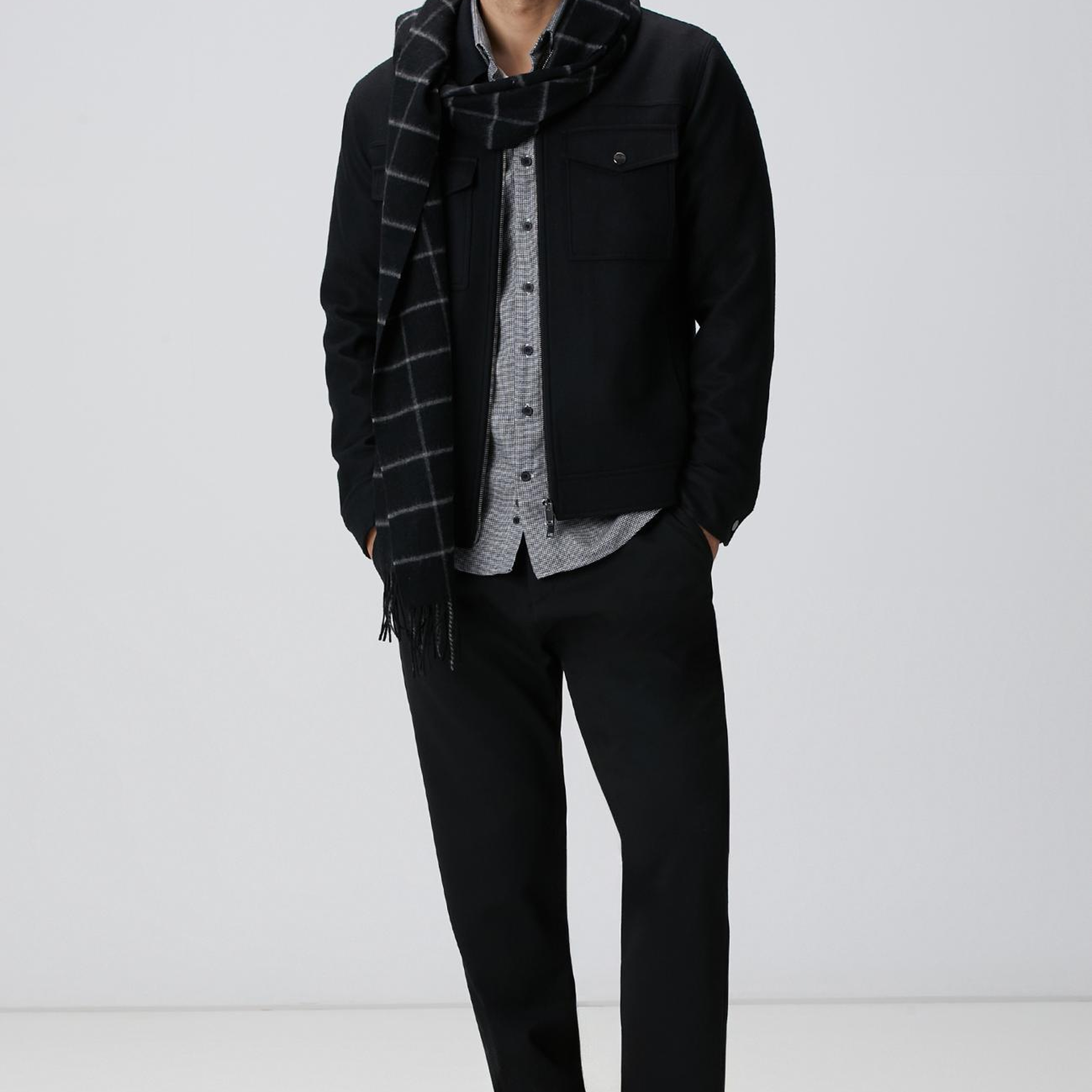 Network Erkek Siyah Beyaz Kaz Ayağı Desenli Gömlek