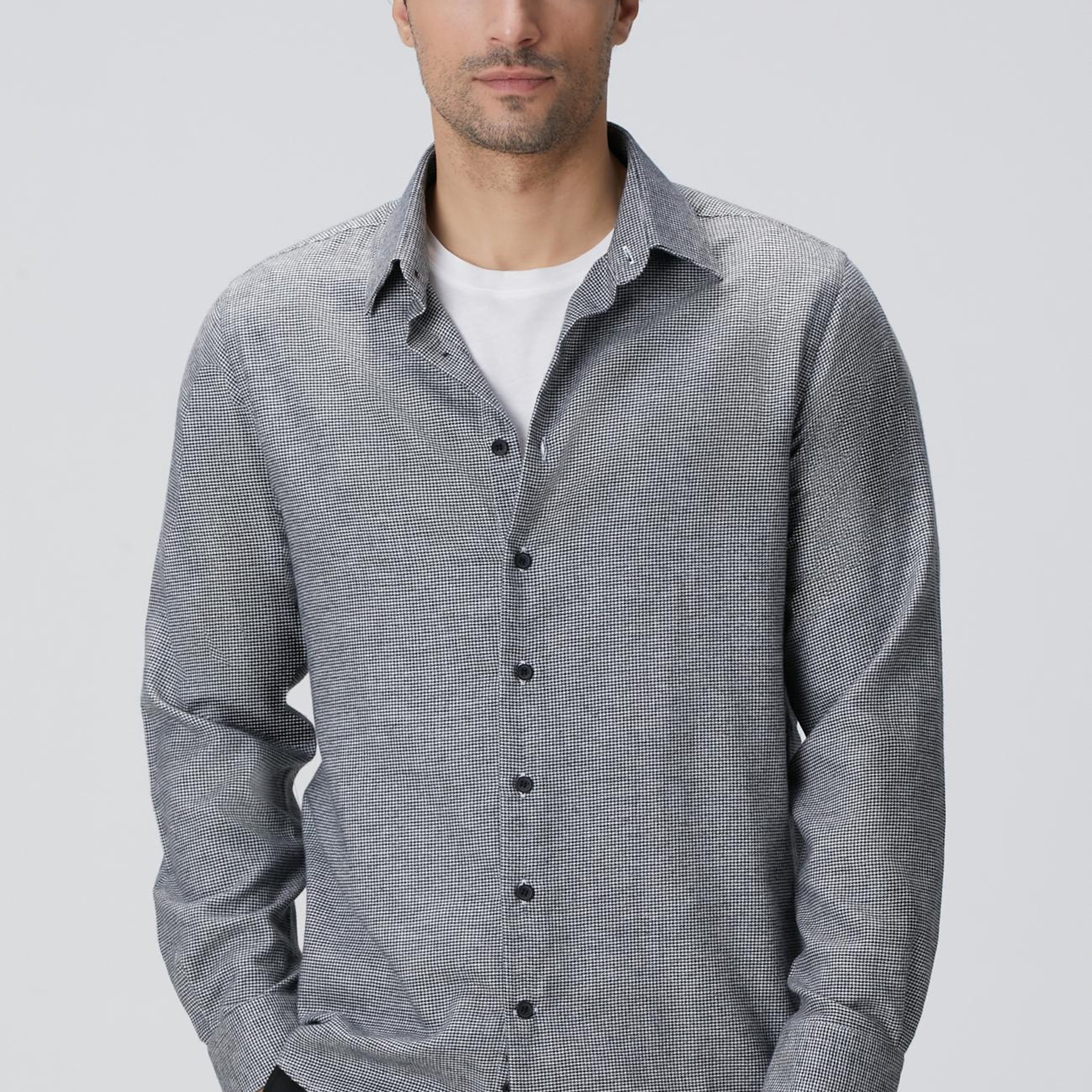 Network Erkek Siyah Beyaz Kaz Ayağı Desenli Gömlek