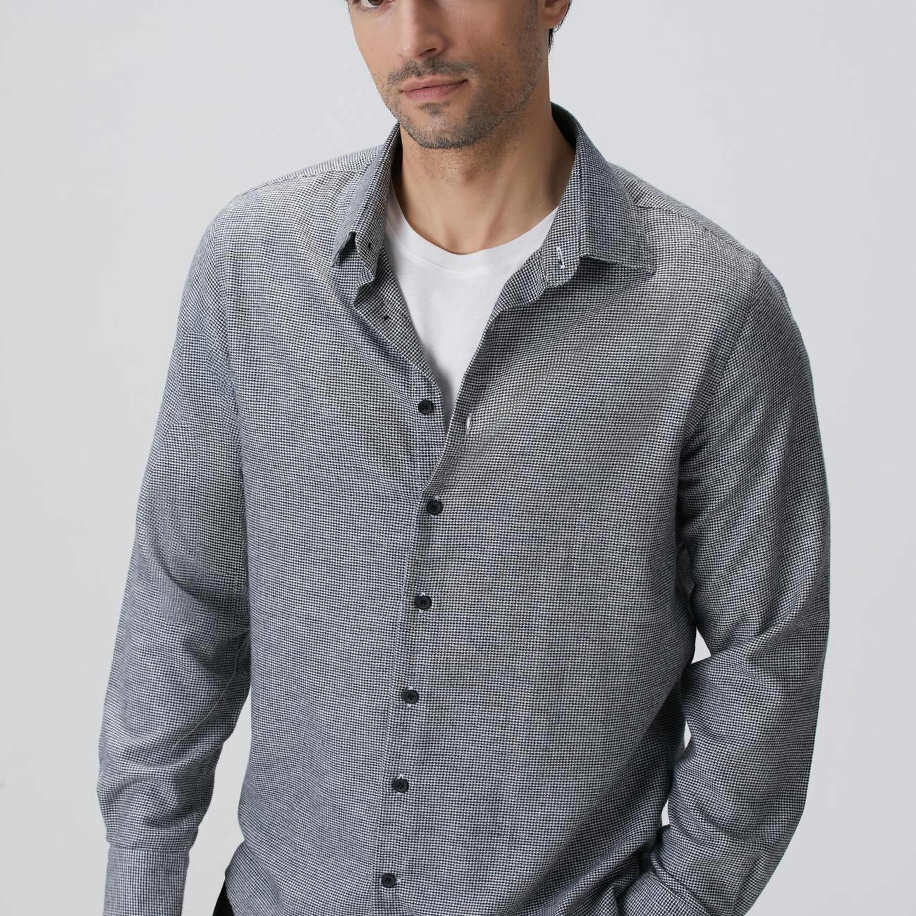 Network Erkek Siyah Beyaz Kaz Ayağı Desenli Gömlek