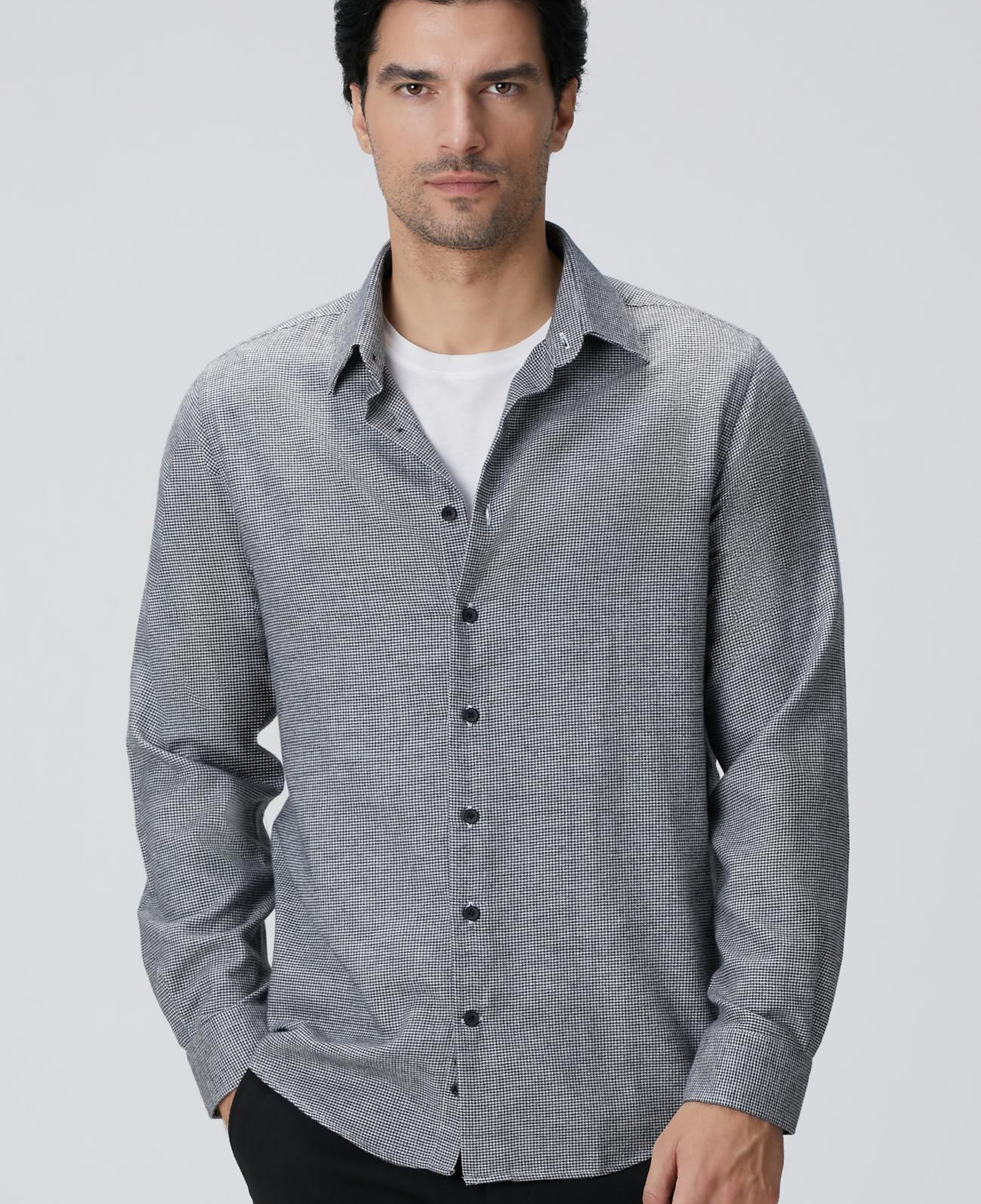 Network Erkek Siyah Beyaz Kaz Ayağı Desenli Gömlek