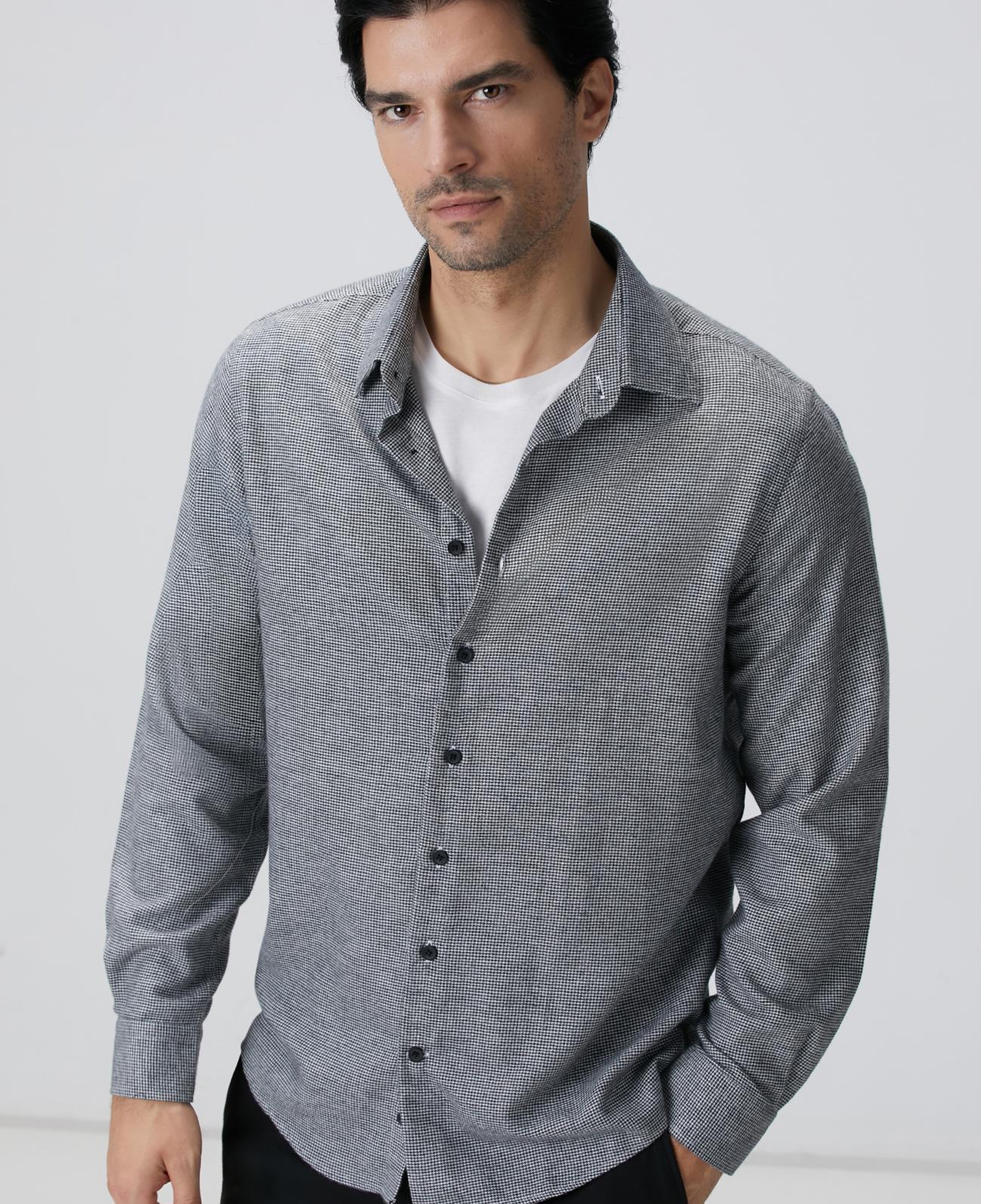 Network Erkek Siyah Beyaz Kaz Ayağı Desenli Gömlek