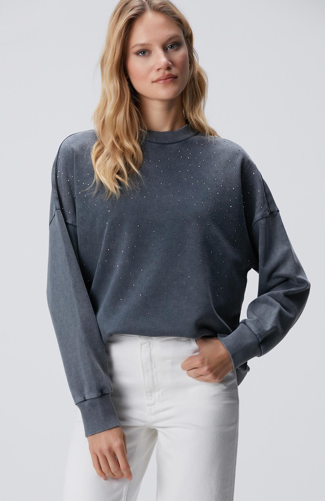 Network Kadın Antrasit Taşlı Sweatshirt