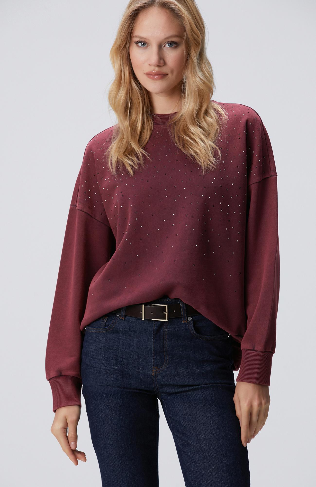 Network Kadın Bordo Taşlı Sweatshirt