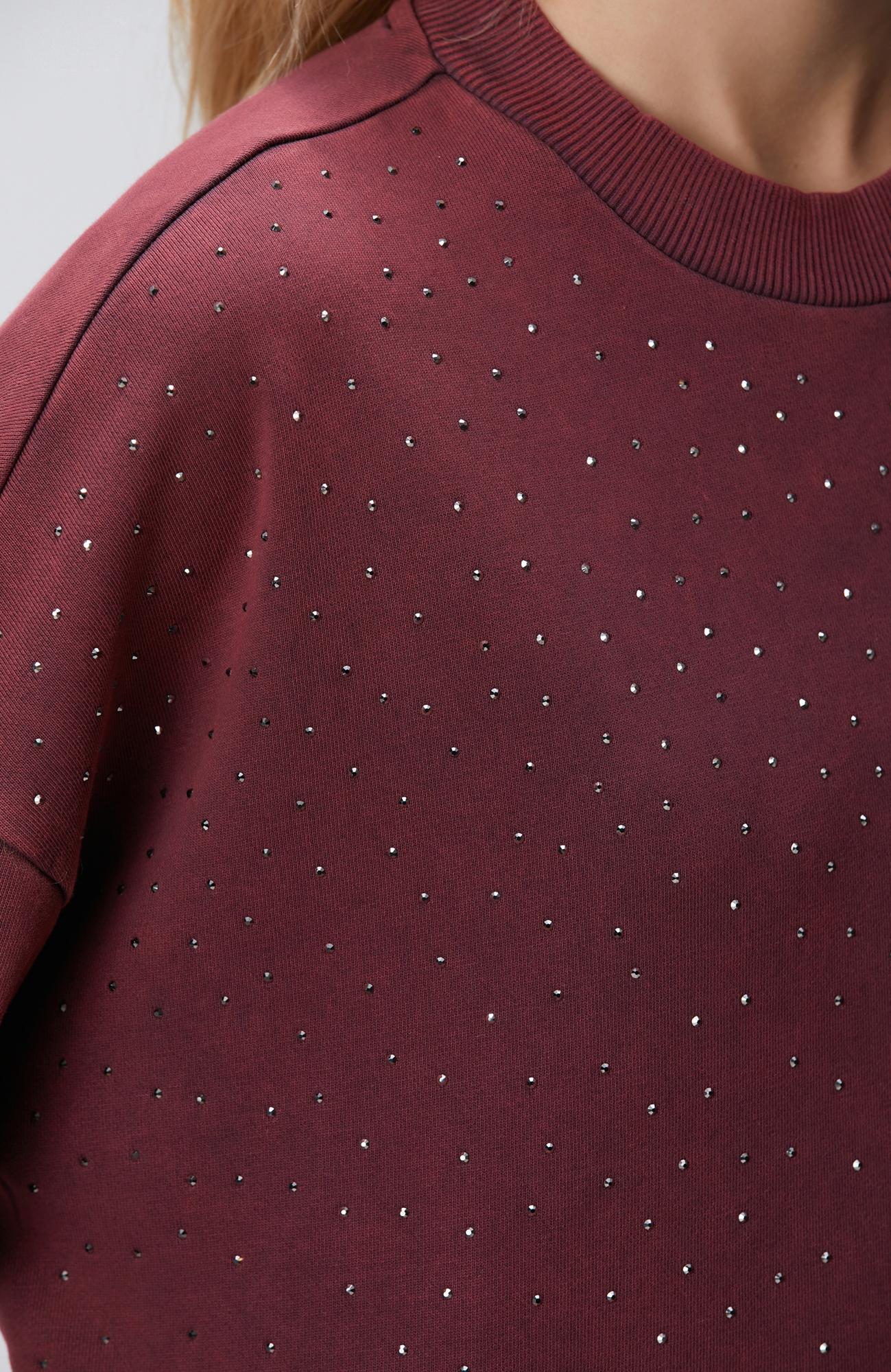 Network Kadın Bordo Taşlı Sweatshirt