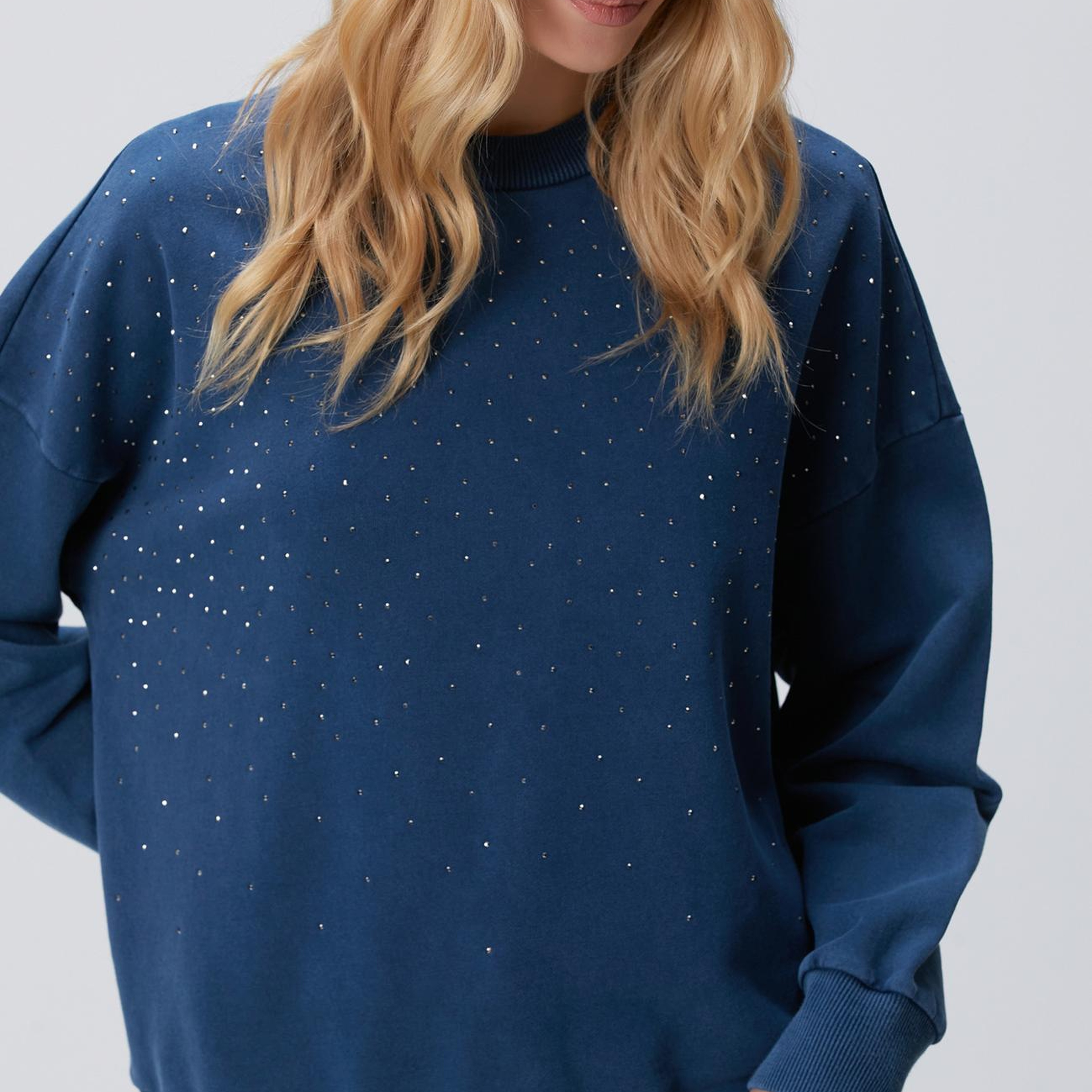 Network Kadın İndigo Taşlı Sweatshirt